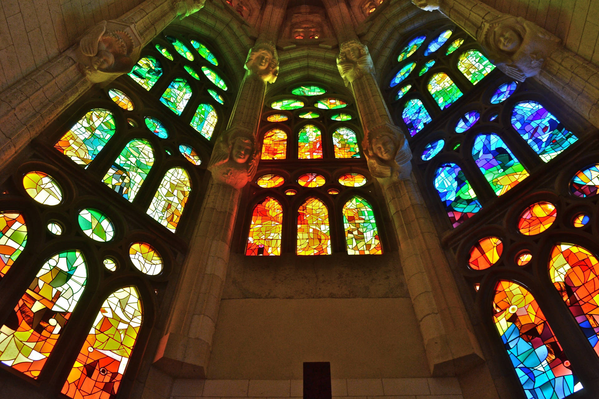 Sagrada Familia Tall Stained Glass Background