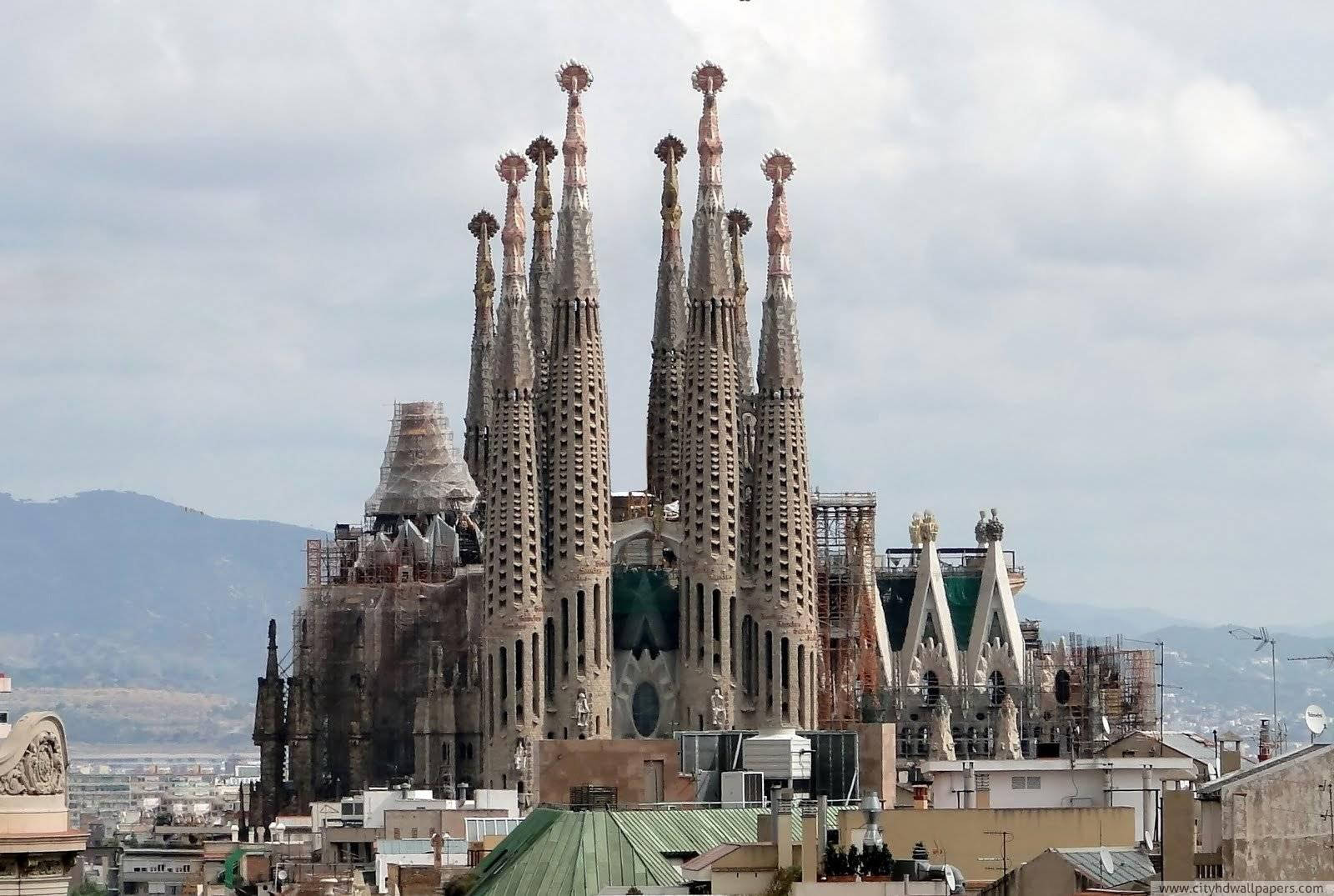 Sagrada Familia White Clouds Background