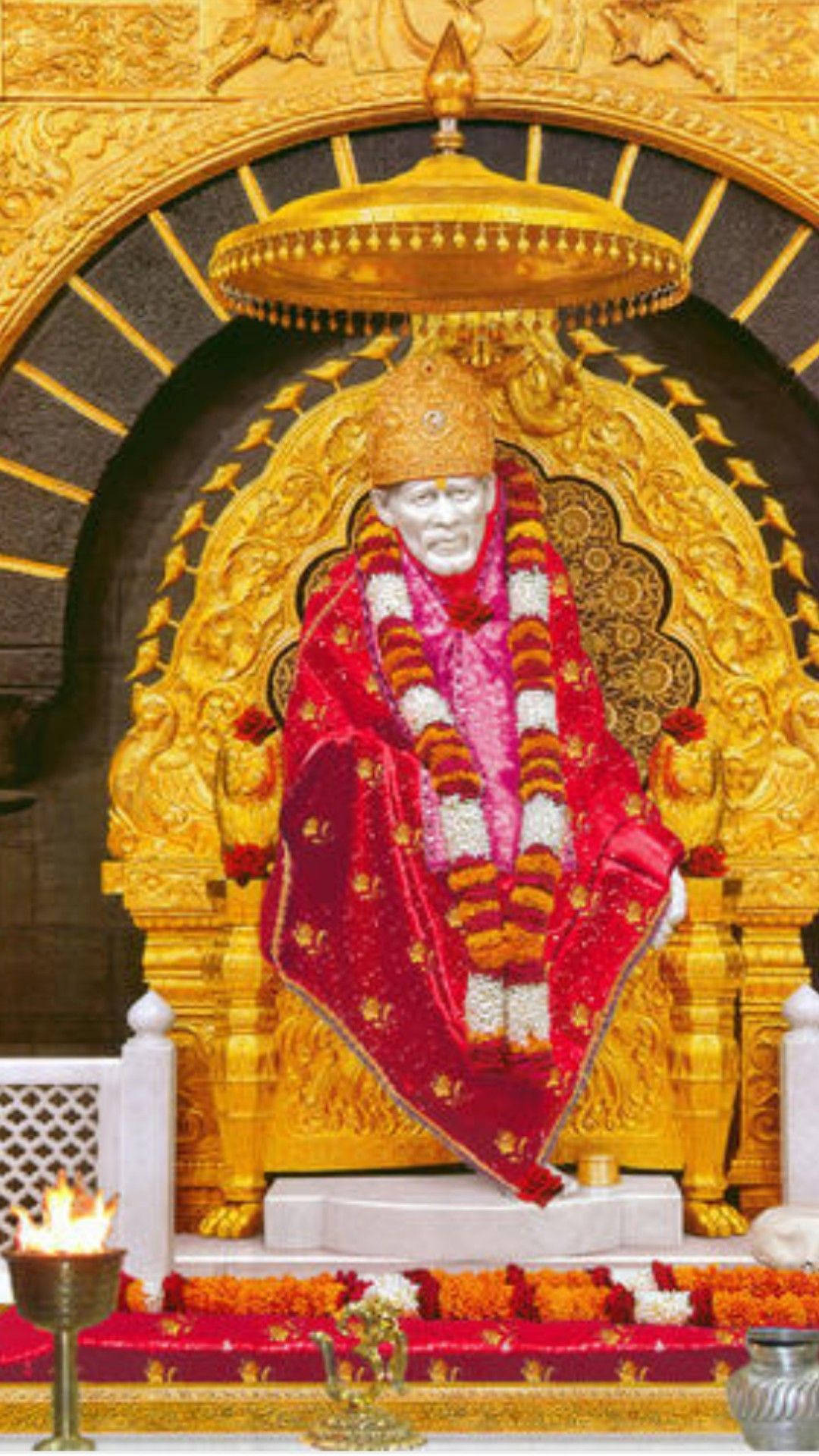 Sai Baba Hd Statue On Throne Background
