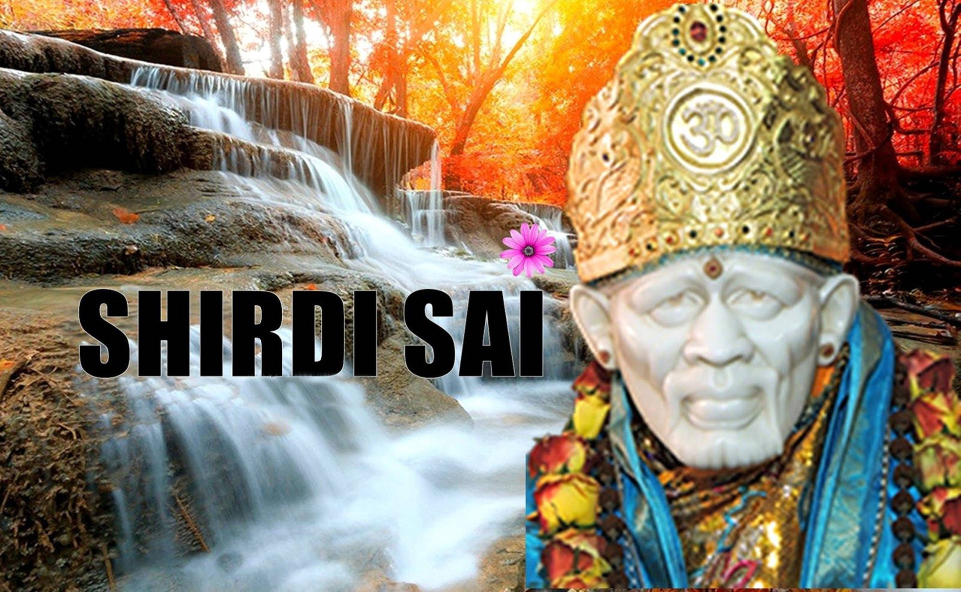 Sai Baba On Flowing Falls 4k Background
