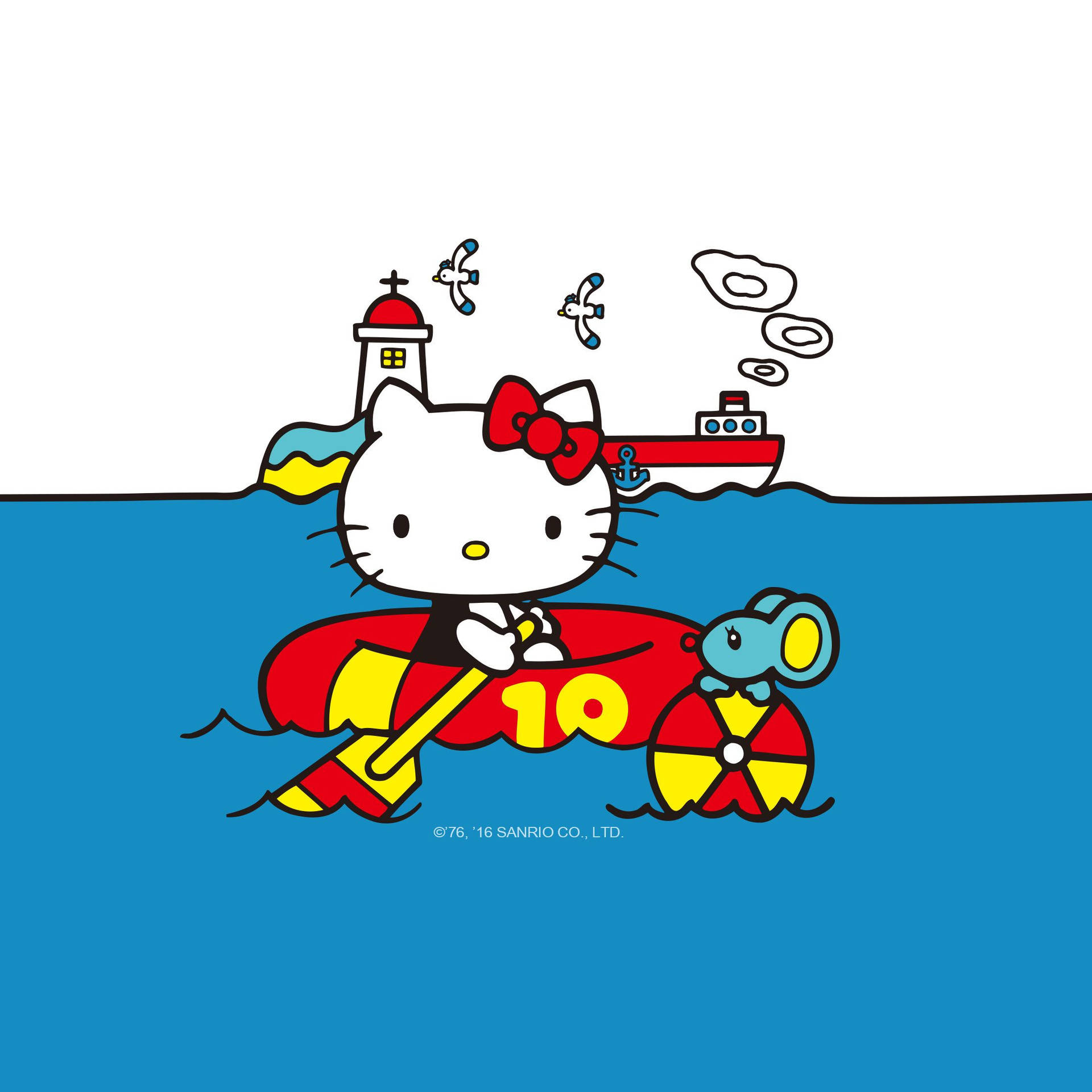 Sail Away On A Hello Kitty Lifeboat Background
