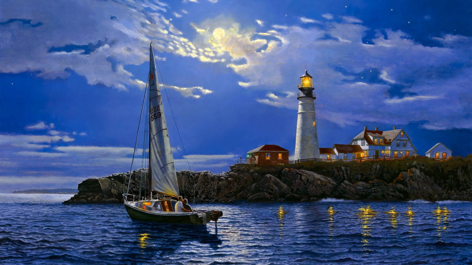 Sailboat In The Moonlight Background