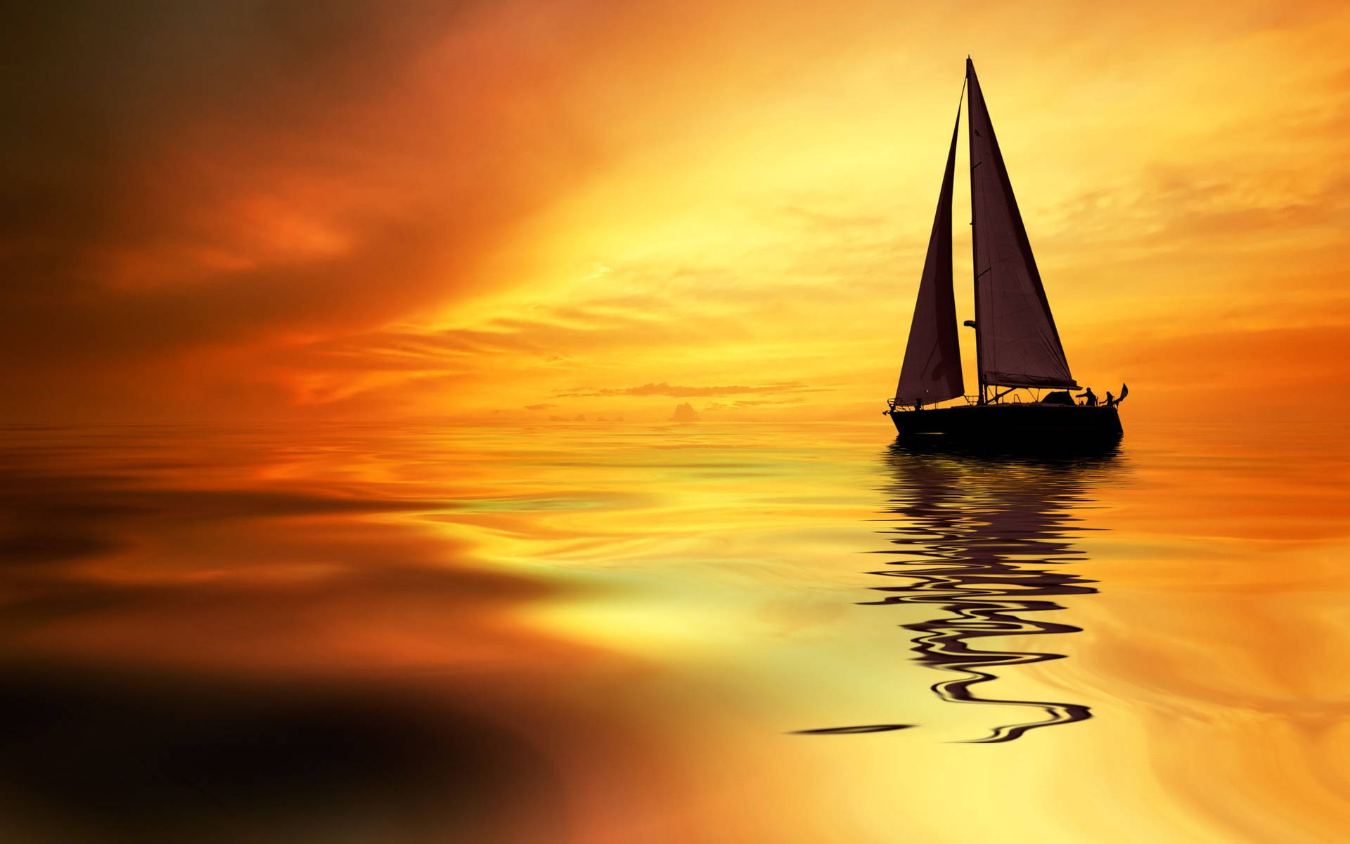 Sailing Boat Against Gradient Sunset Background