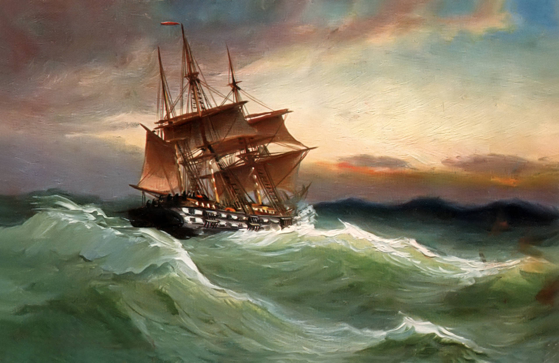 Sailing On Stormy Seas Painting Background