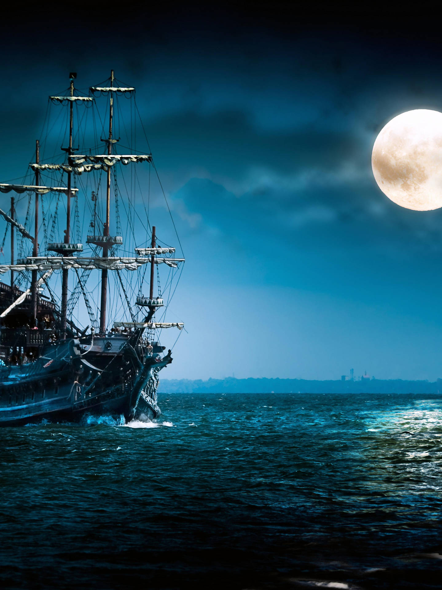 Sailing Ship And Moon Background