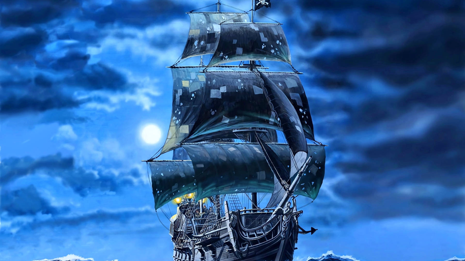 Sailing Ship Blue Night