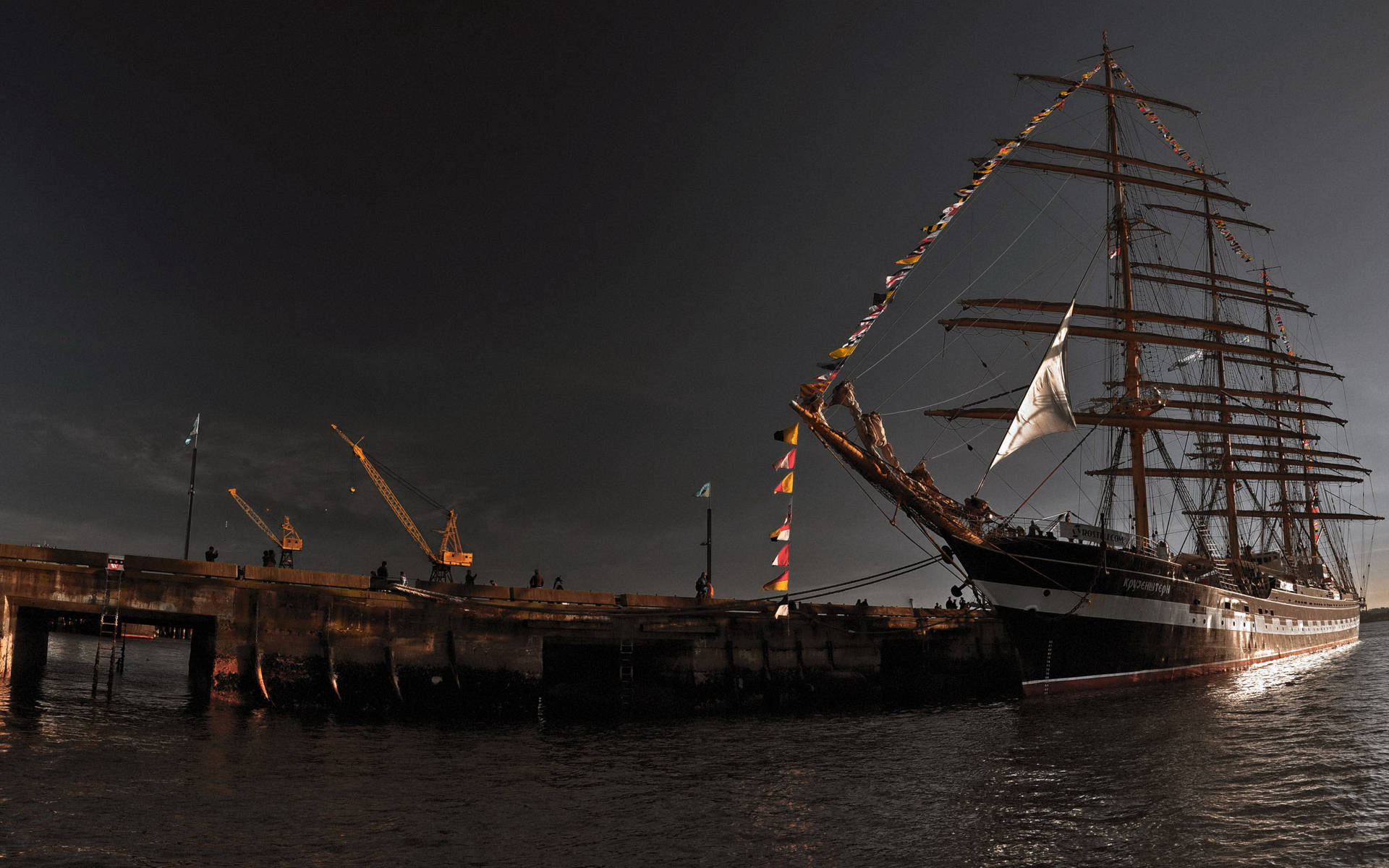Sailing Ship During Twilight Background