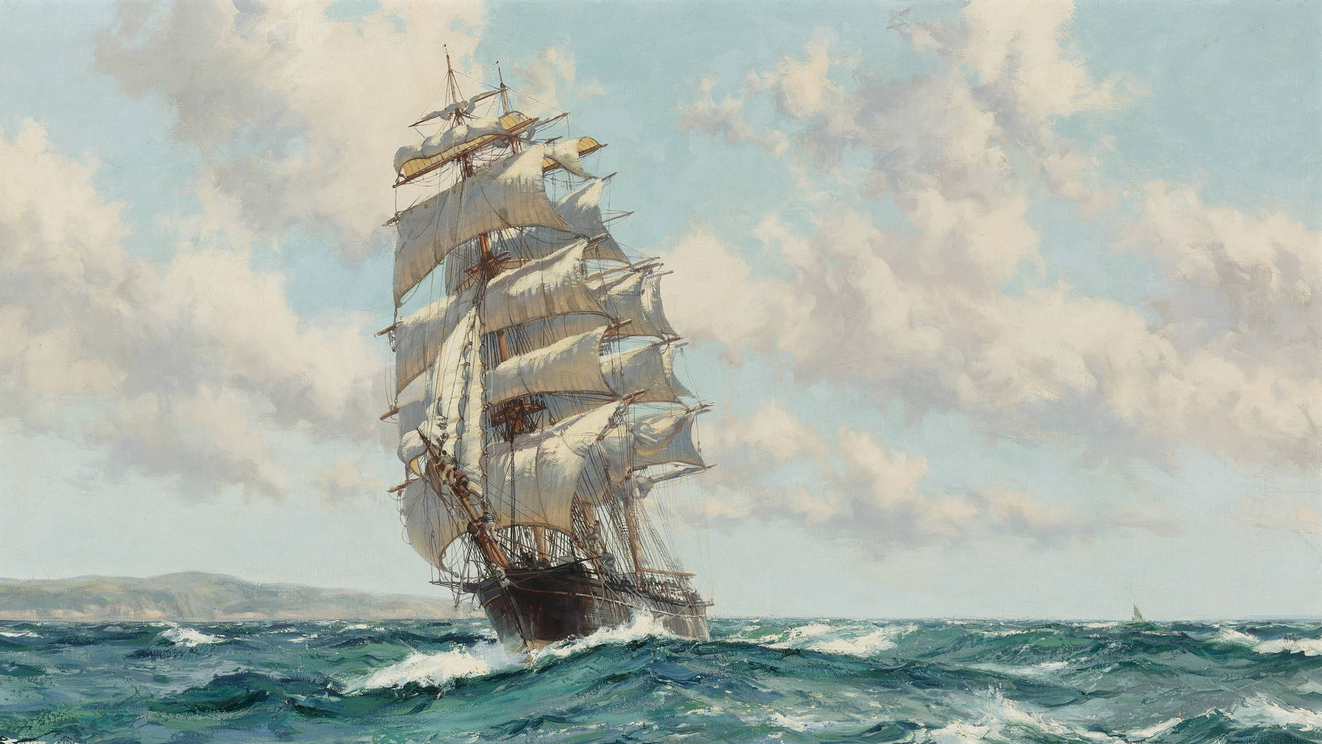 Sailing Ship Frigate Painting Background