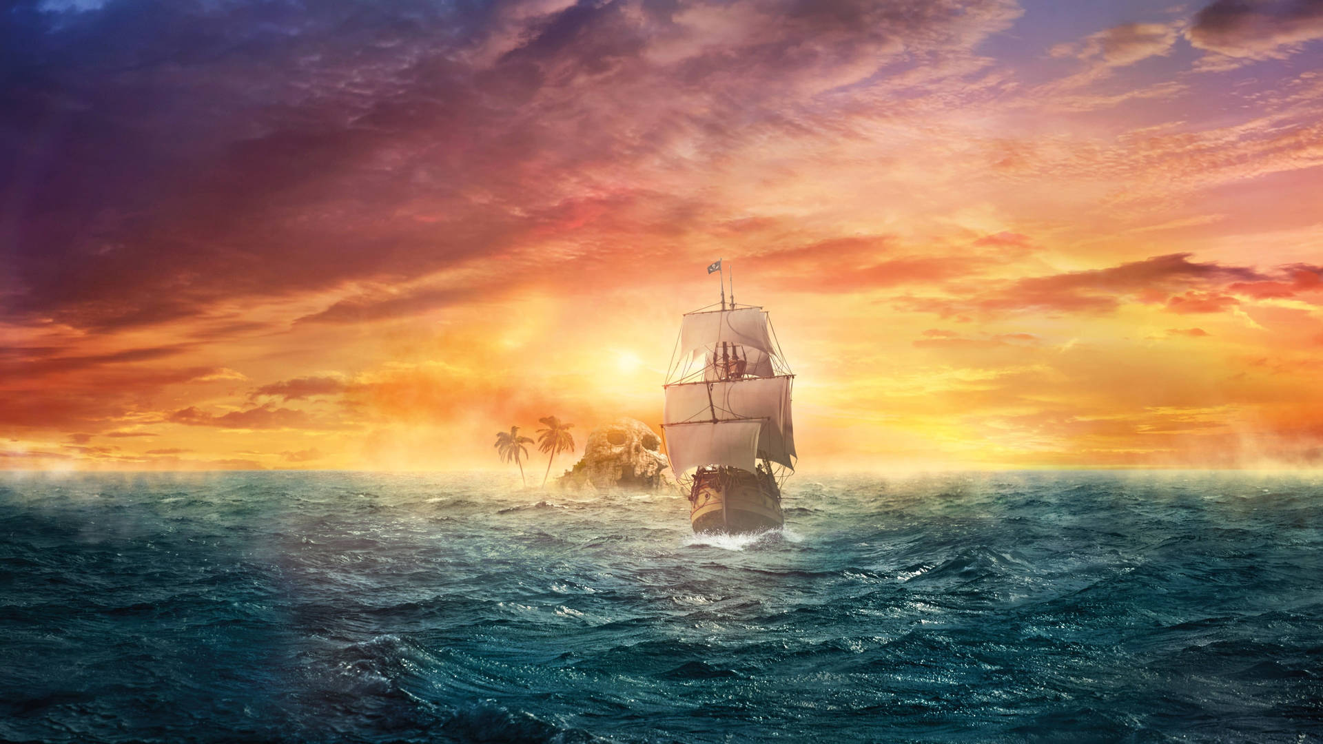 Sailing Ship In Golden Hour Background