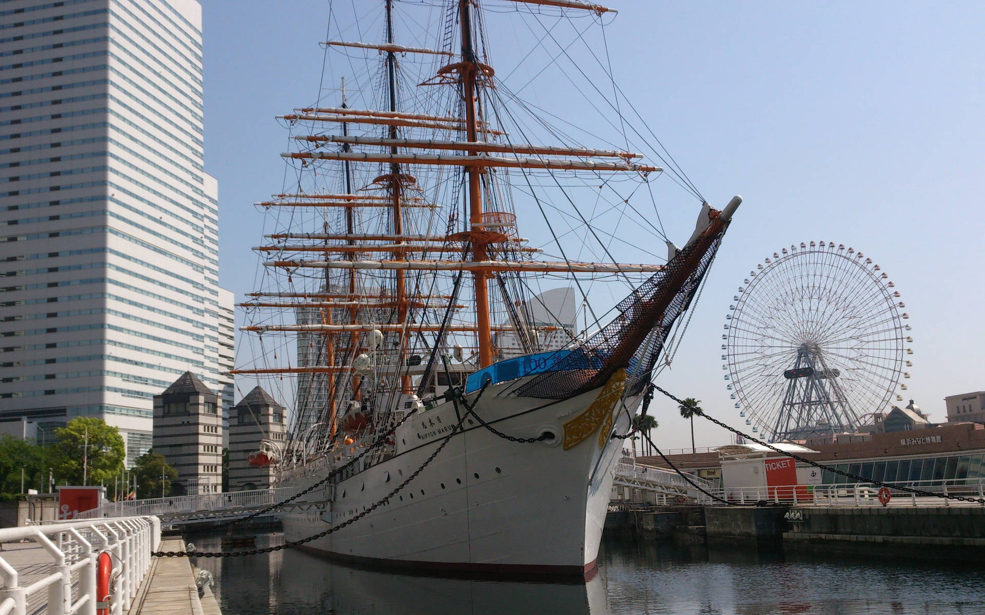 Sailing Ship In Yokohama Background