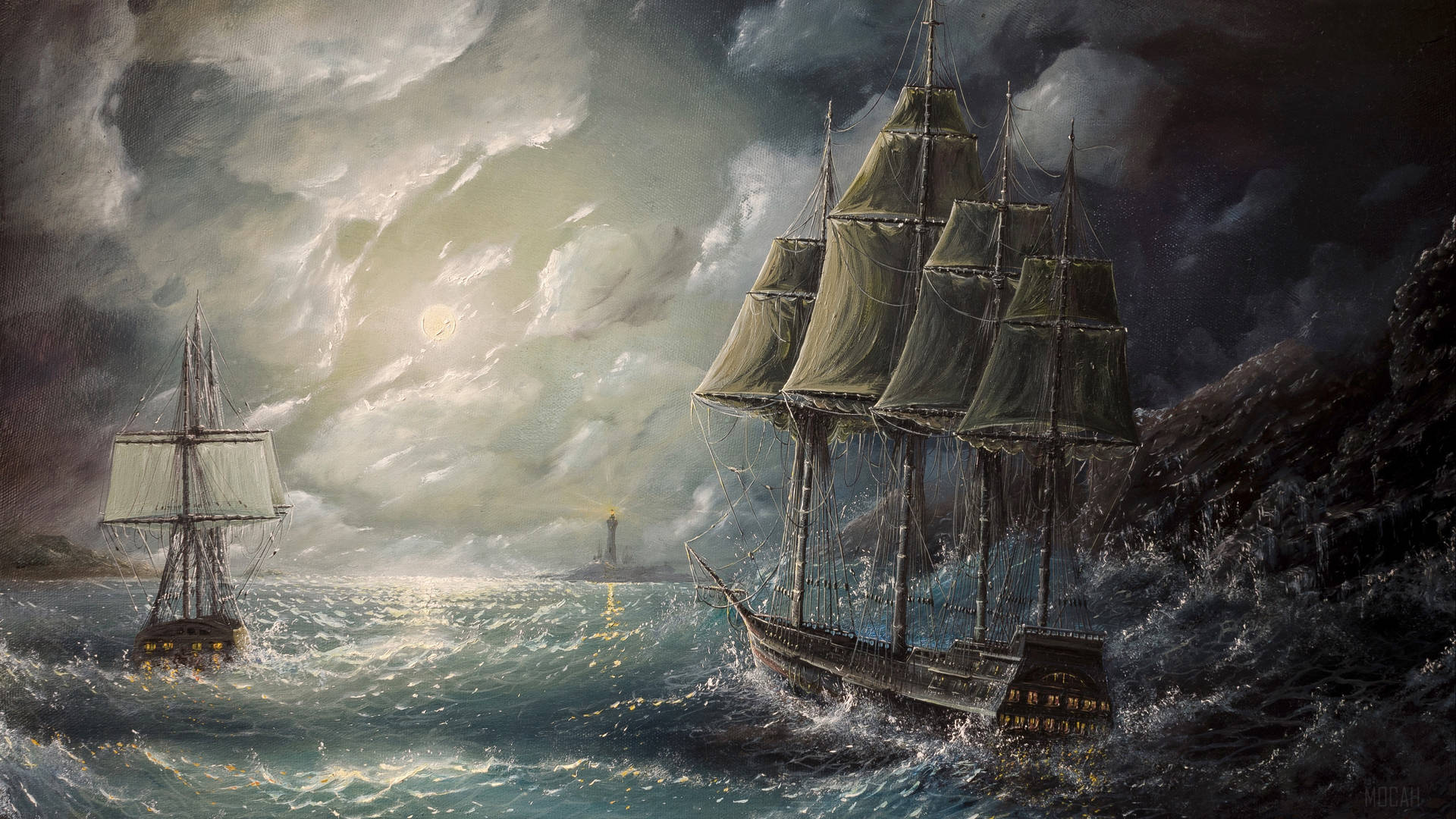 Sailing Ships At Sea Canvas