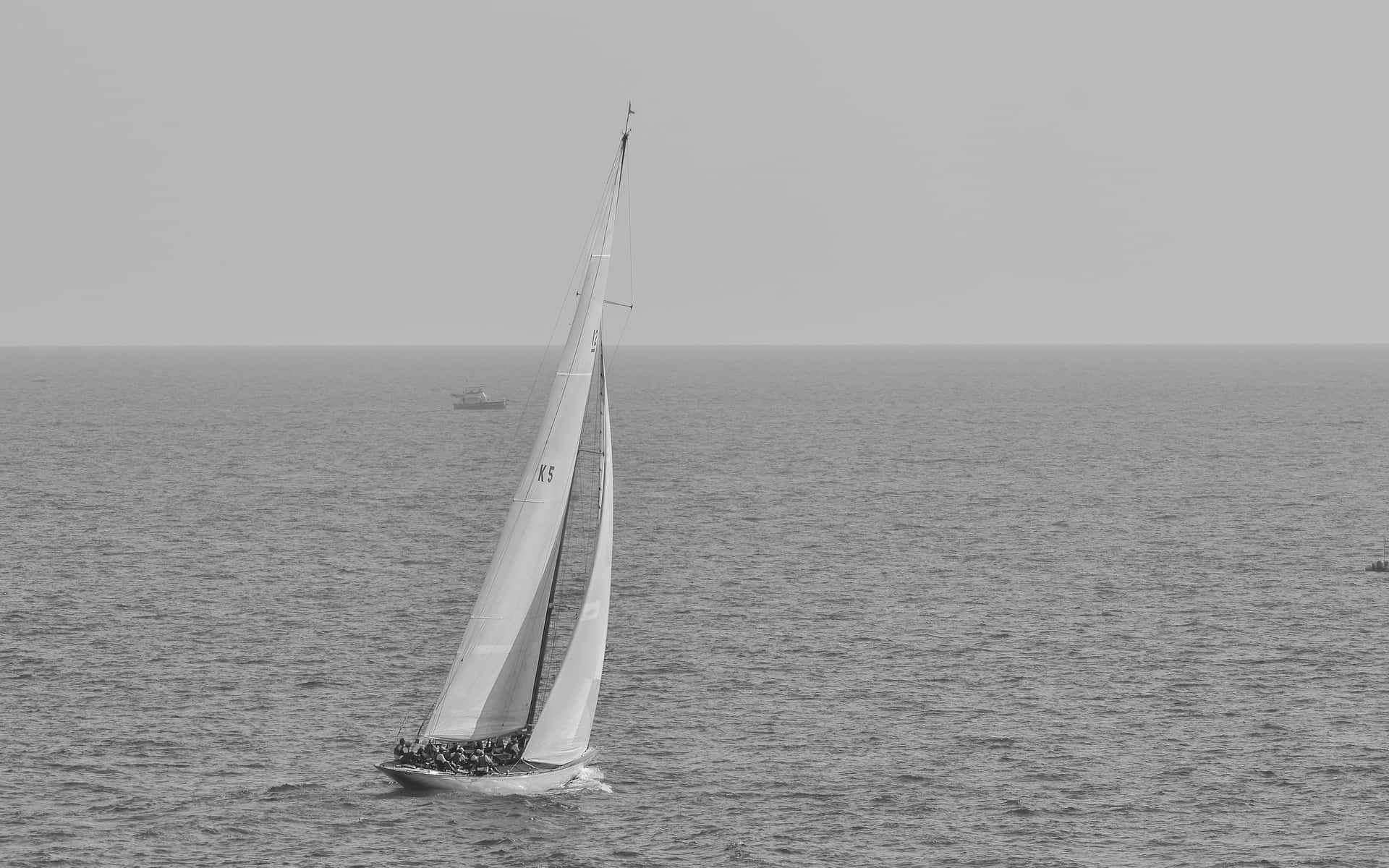 Sailing Yacht Monochrome Ocean Scene