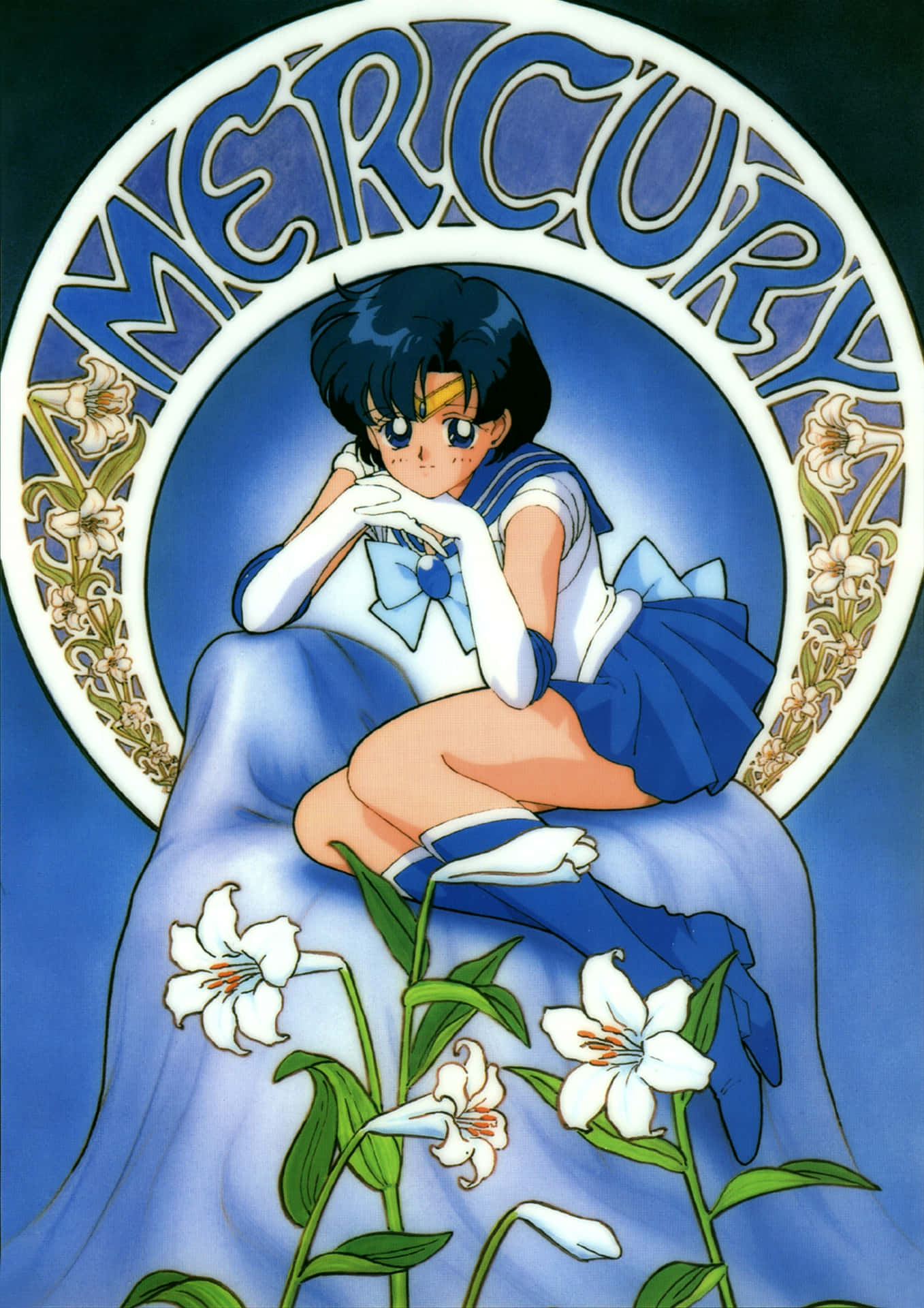 Sailor Mercury Posing With White Flowers Background