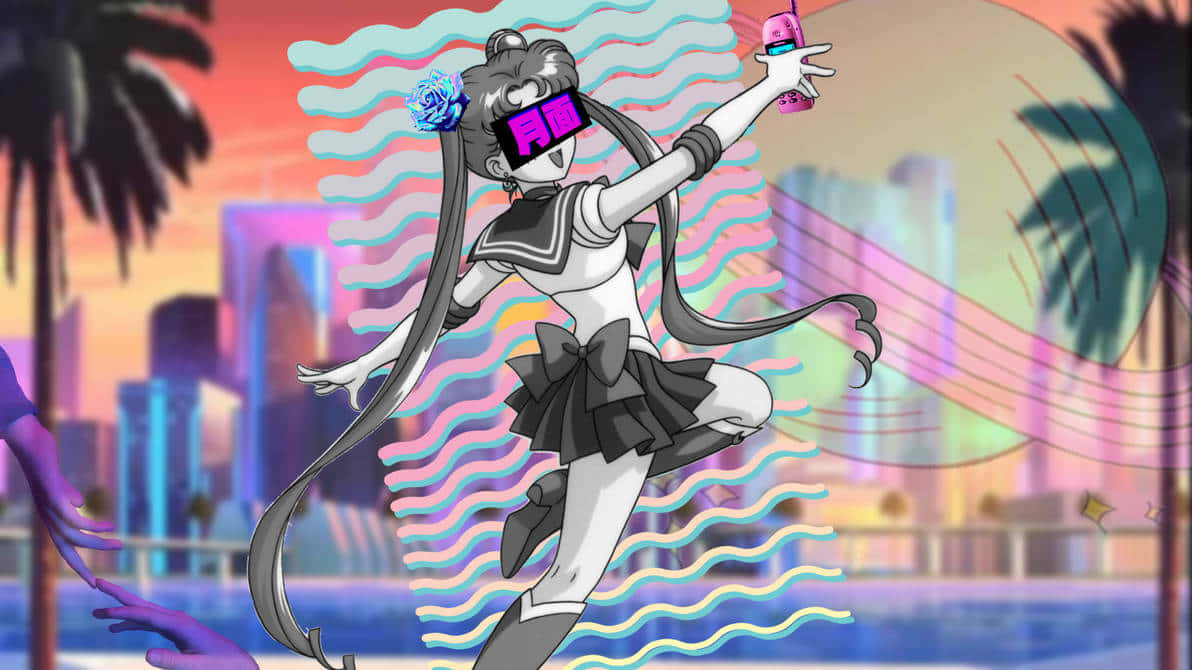 Sailor Mercury Vaporwave Anime Background