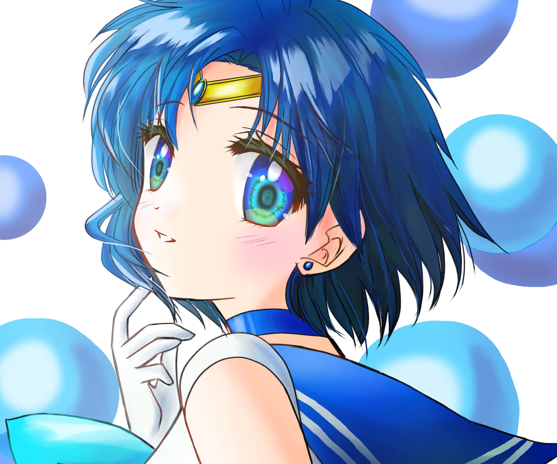 Sailor Mercury With Floating Pearls Background