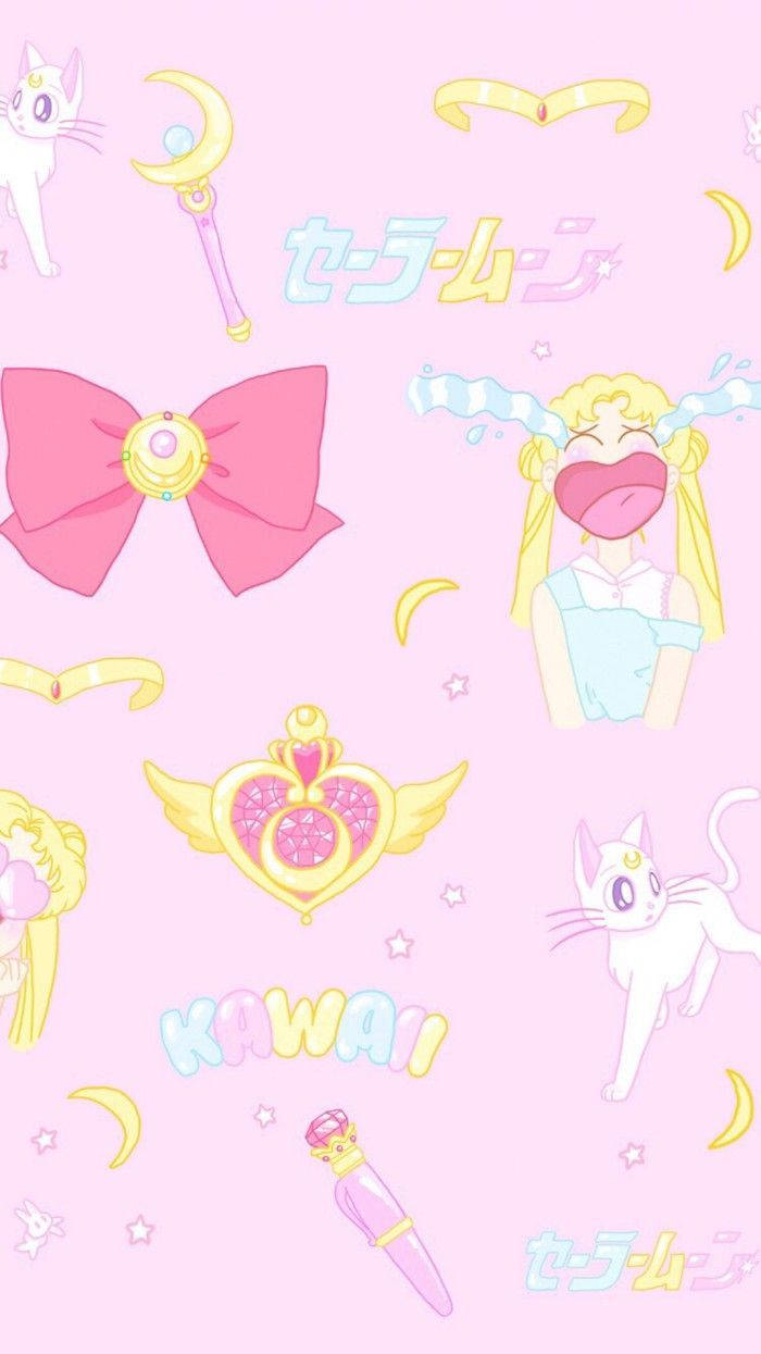 Sailor Moon Elements On Kawaii Pink Background Background