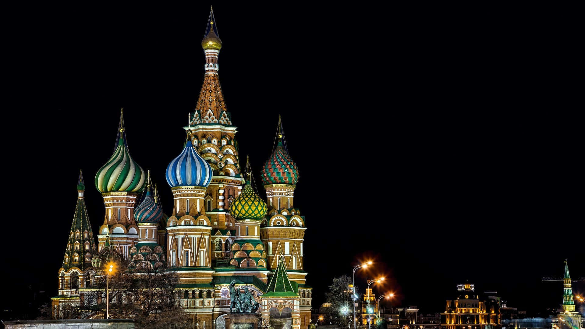 Saint Basils Cathedral In The Nighttime Background