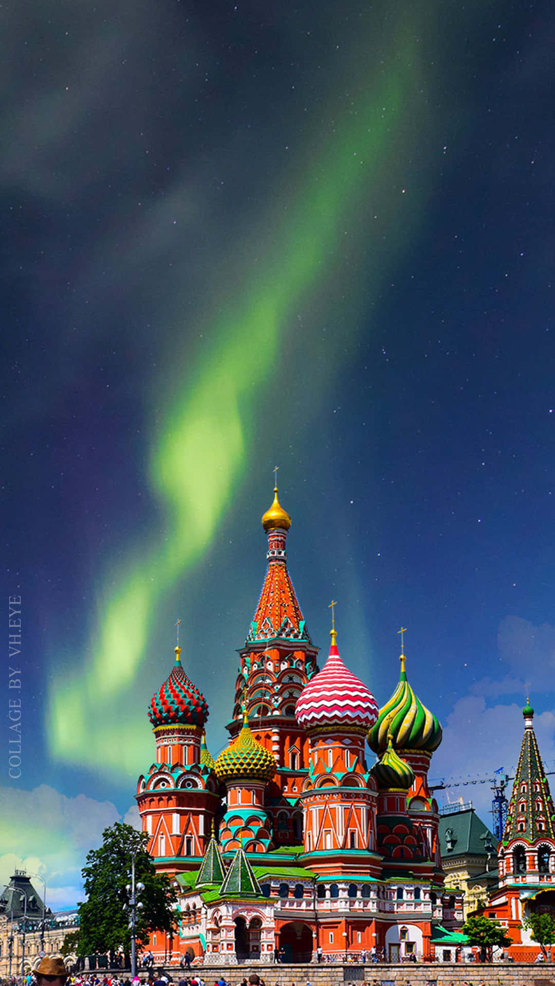 Saint Basils Cathedral With Northern Lights Background