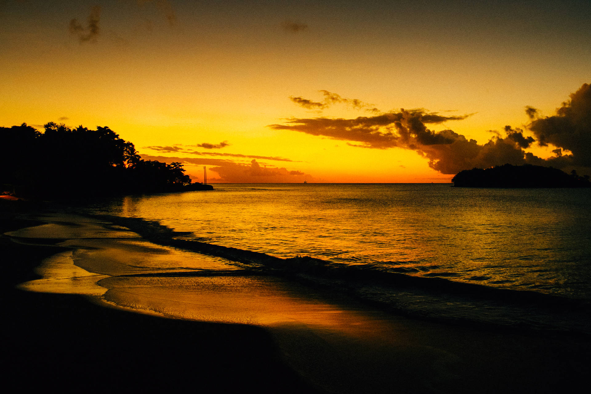 Saint Lucia Sunset In Sugar Beach Background