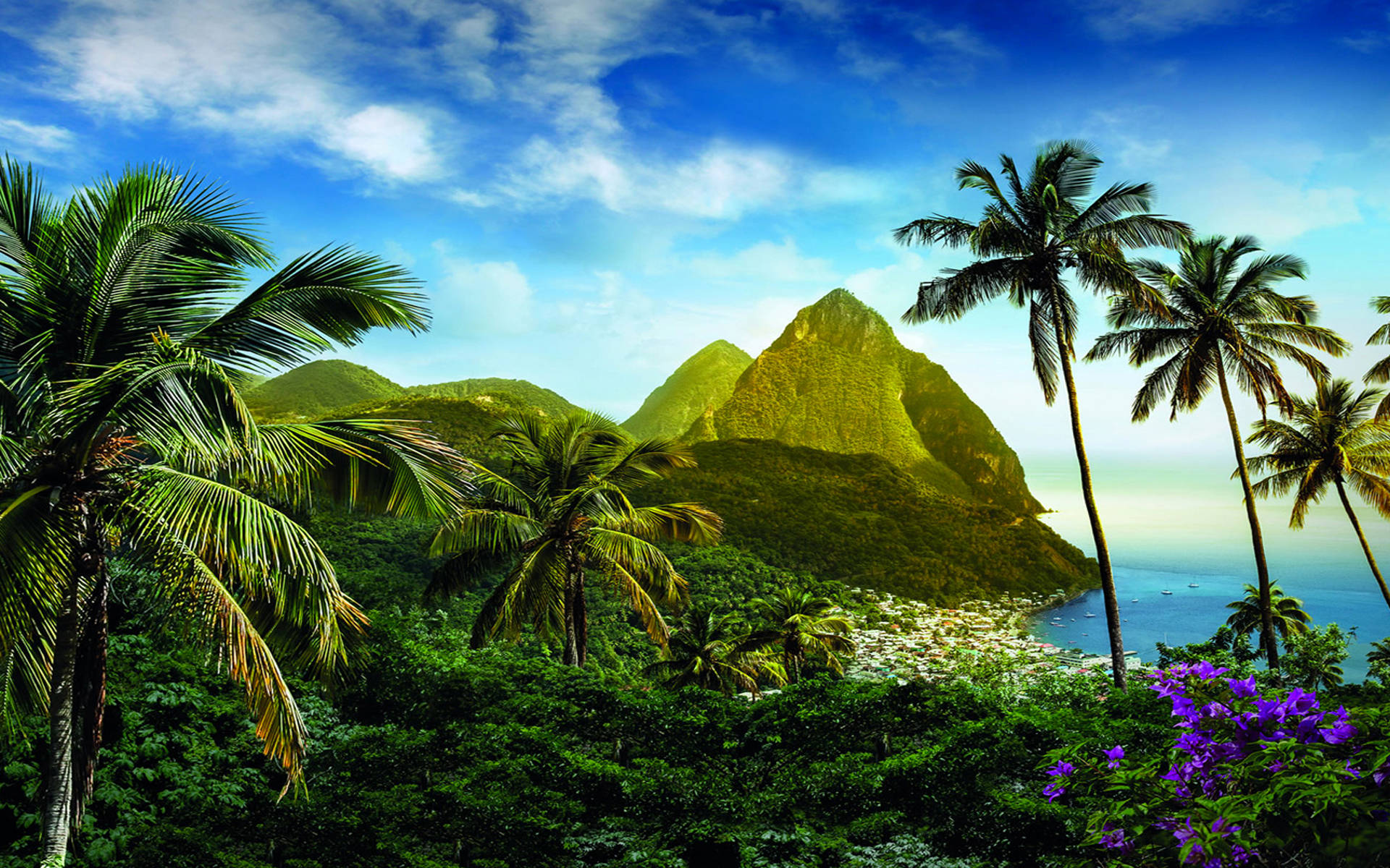 Saint Lucia Twin Mountains Of Piton Background