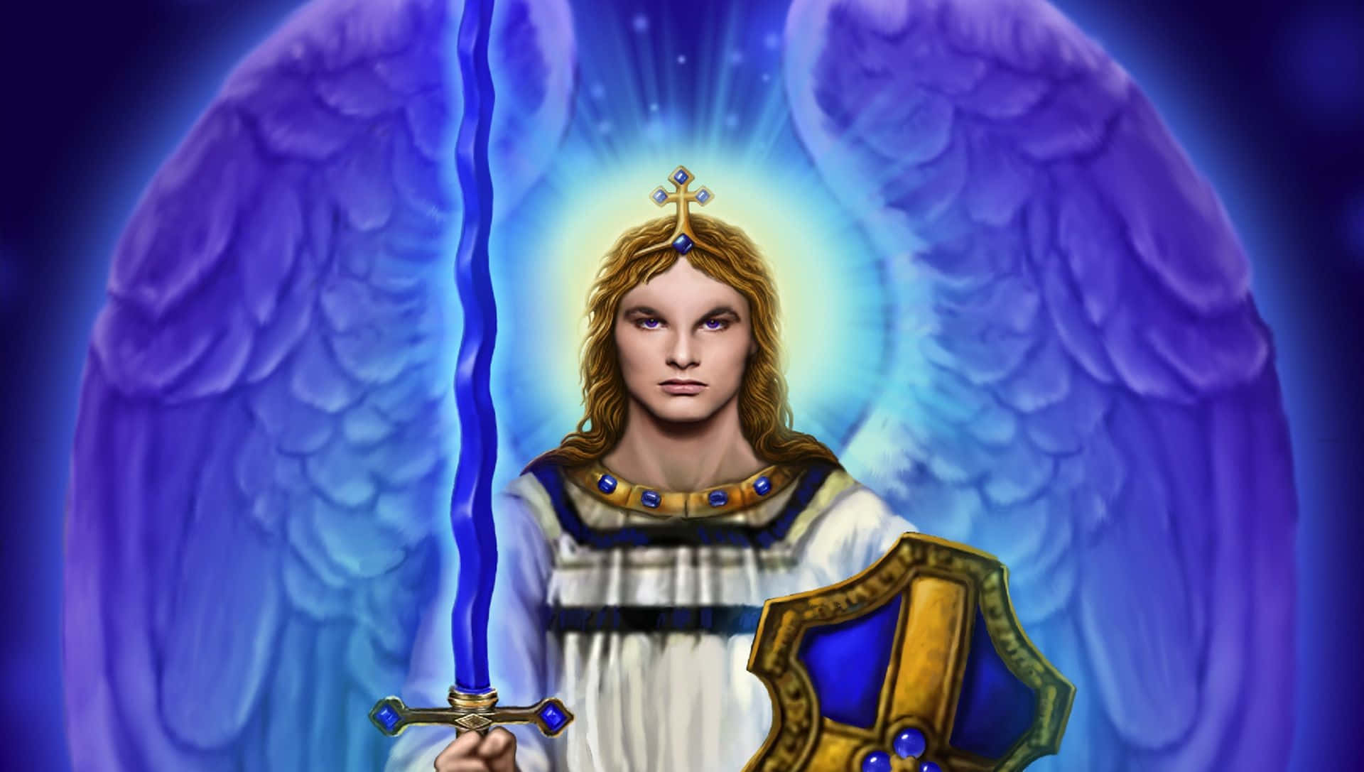 Saint Michael The Archangel In Battle Background