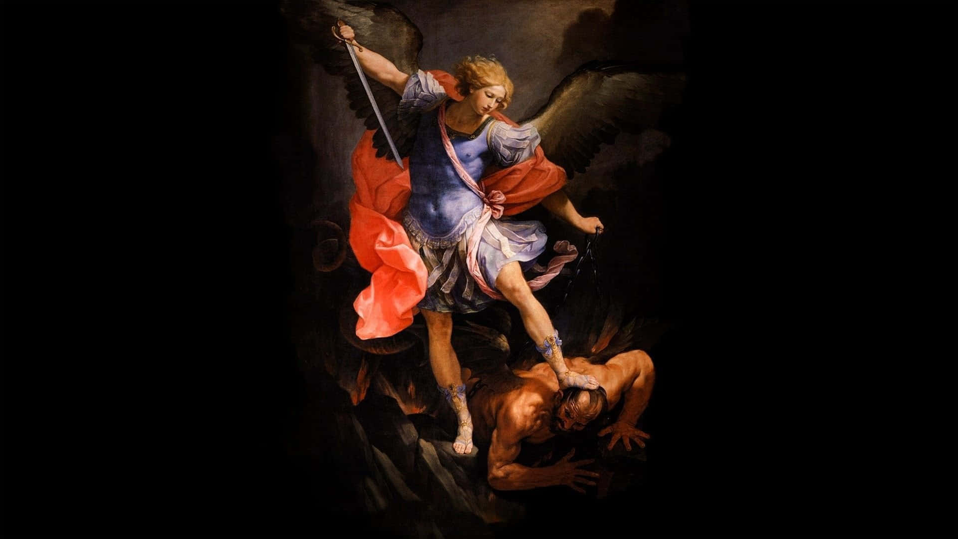 Saint Michael The Archangel In Battle Background