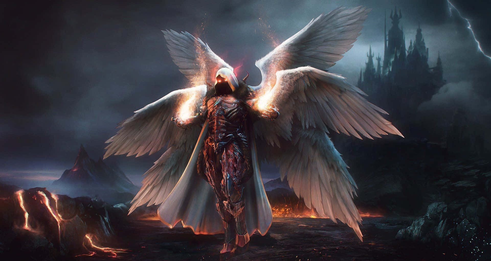 Saint Michael The Archangel In Battle Background