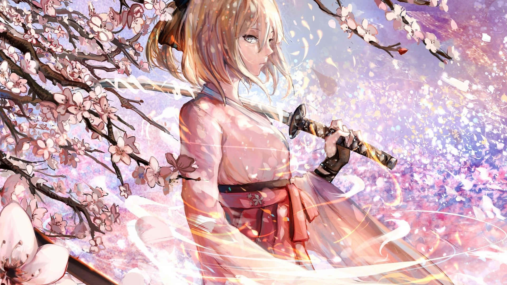 Sakura Anime Fate Grand Order Samurai Girl Background