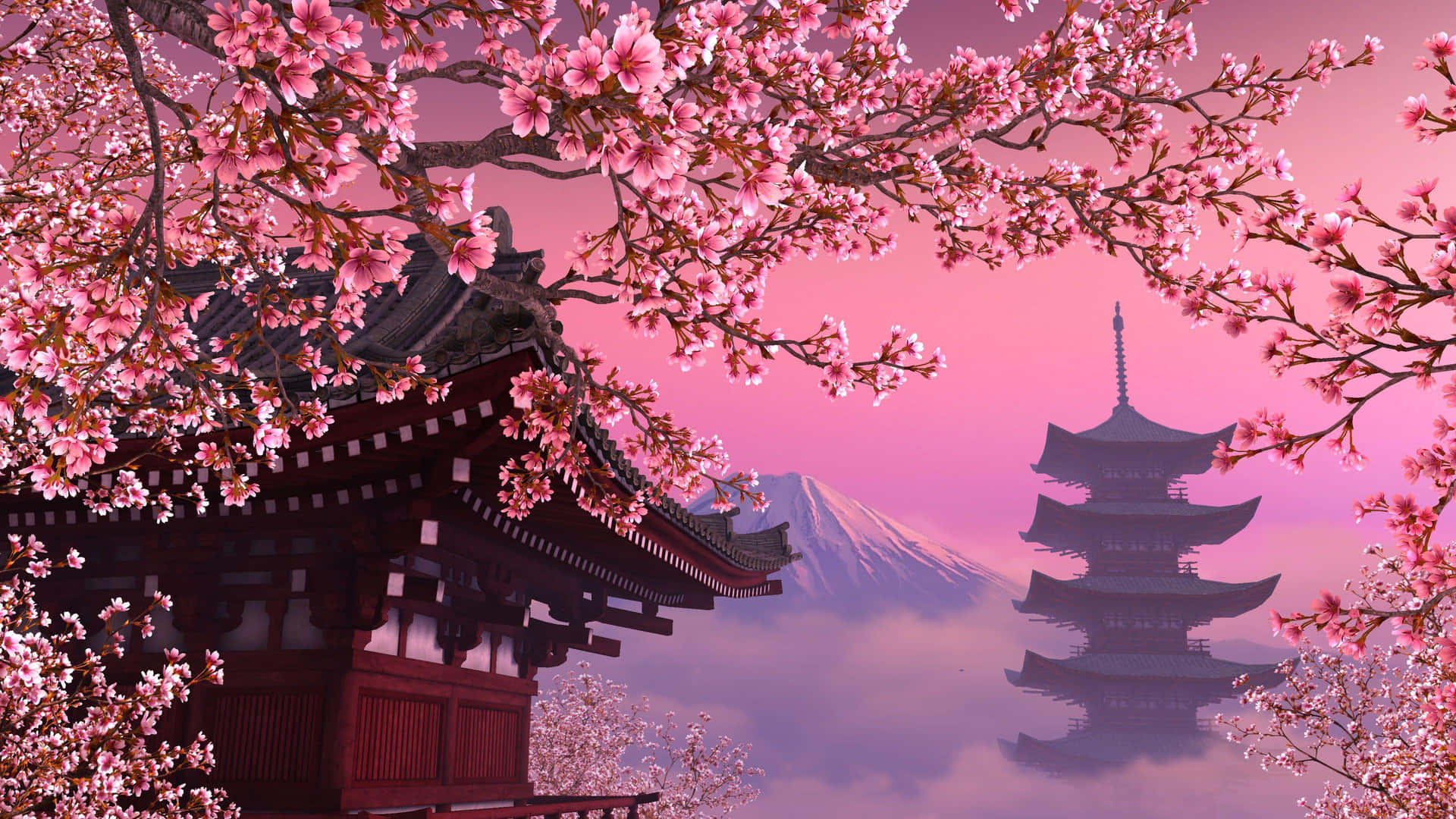 Sakura_ Blossoms_and_ Traditional_ Japanese_ Architecture Background