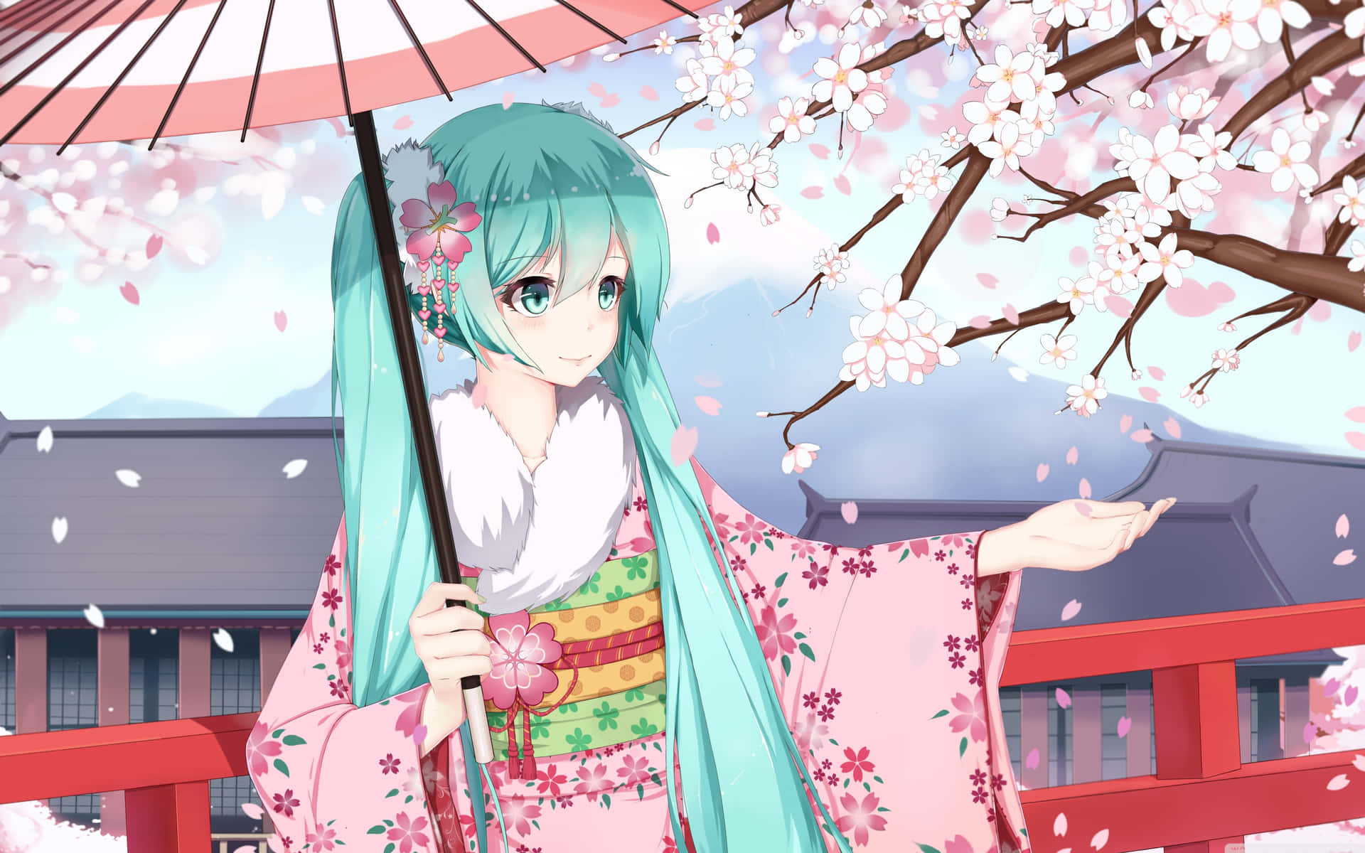 Sakura Miku Emerges From A Blossom Of Cherry Trees Background