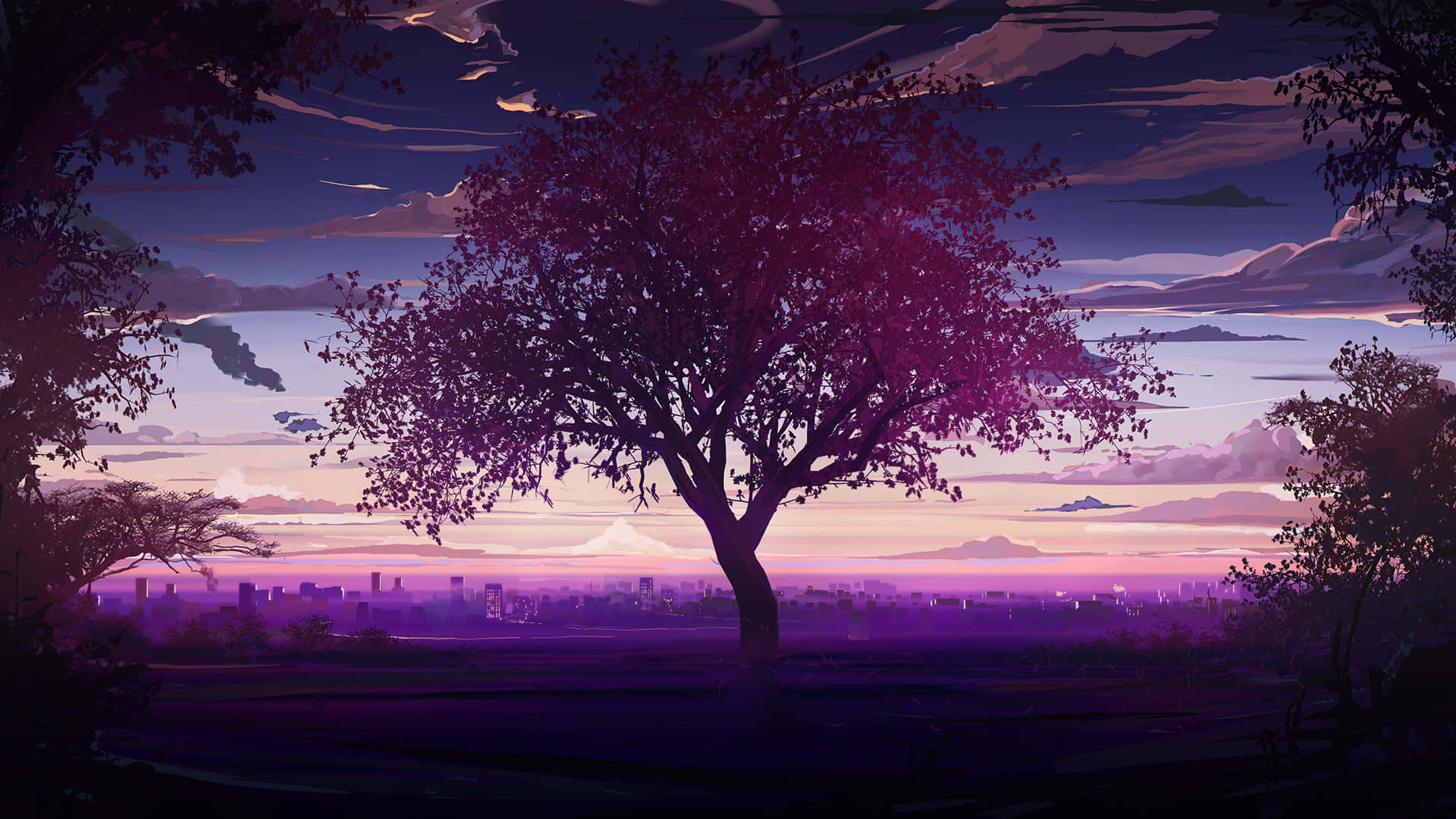 Sakura Sunset Silhouette Background