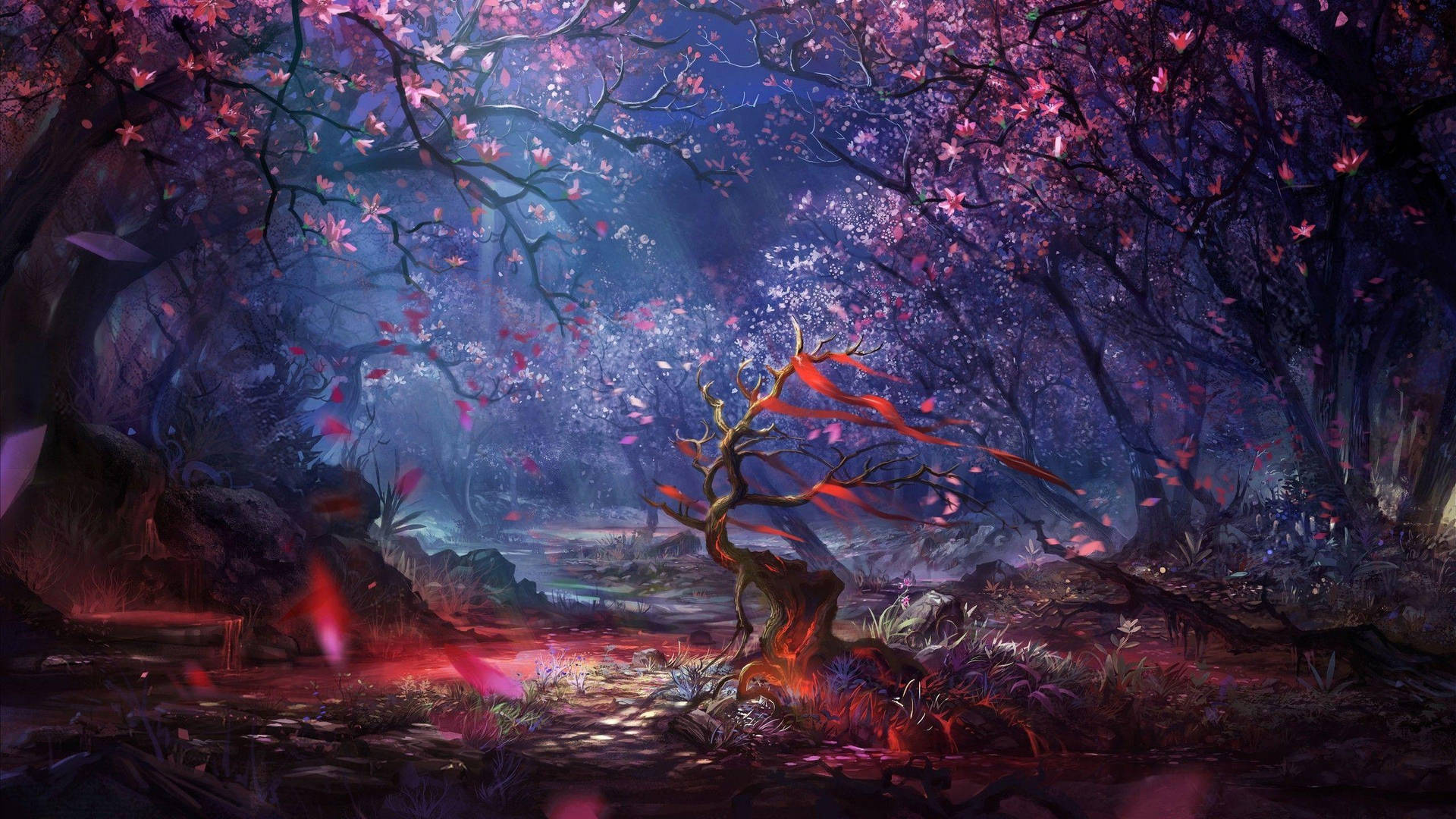 Sakura Tree Digital Art Background