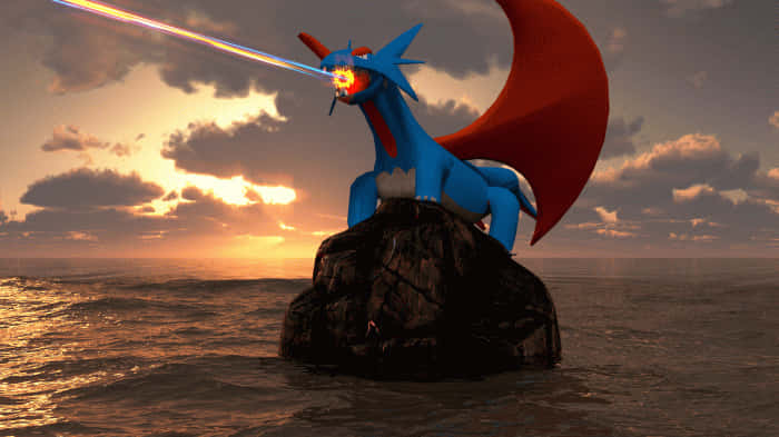 Salamence Fire Breathing On Rock Background