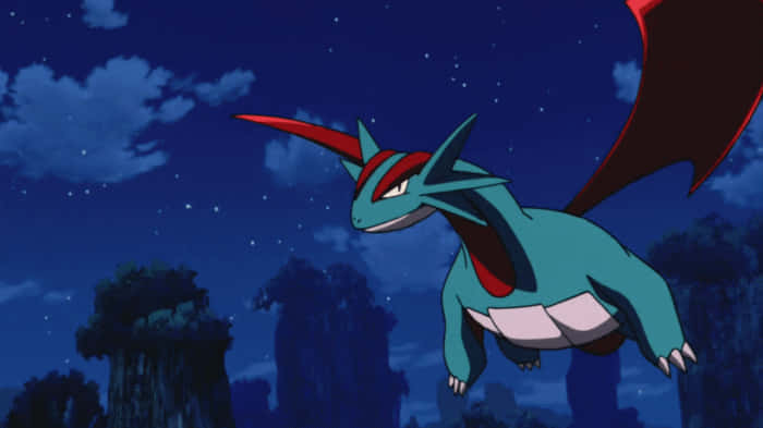Salamence Flying At Night Background