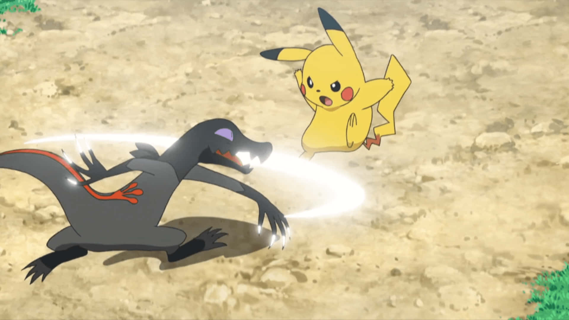Salandit Attacking Pikachu Background