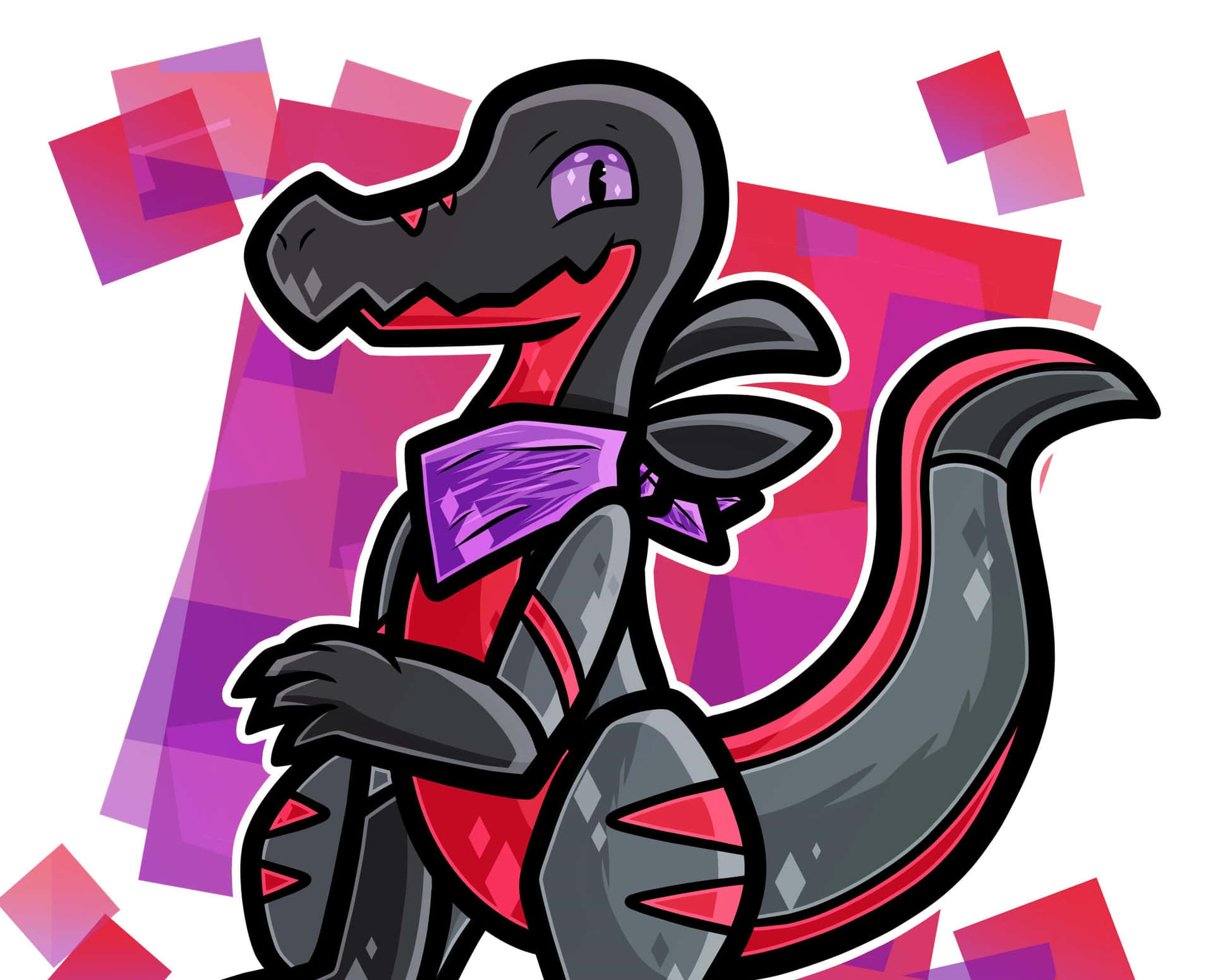 Salandit With Pink Squares Background