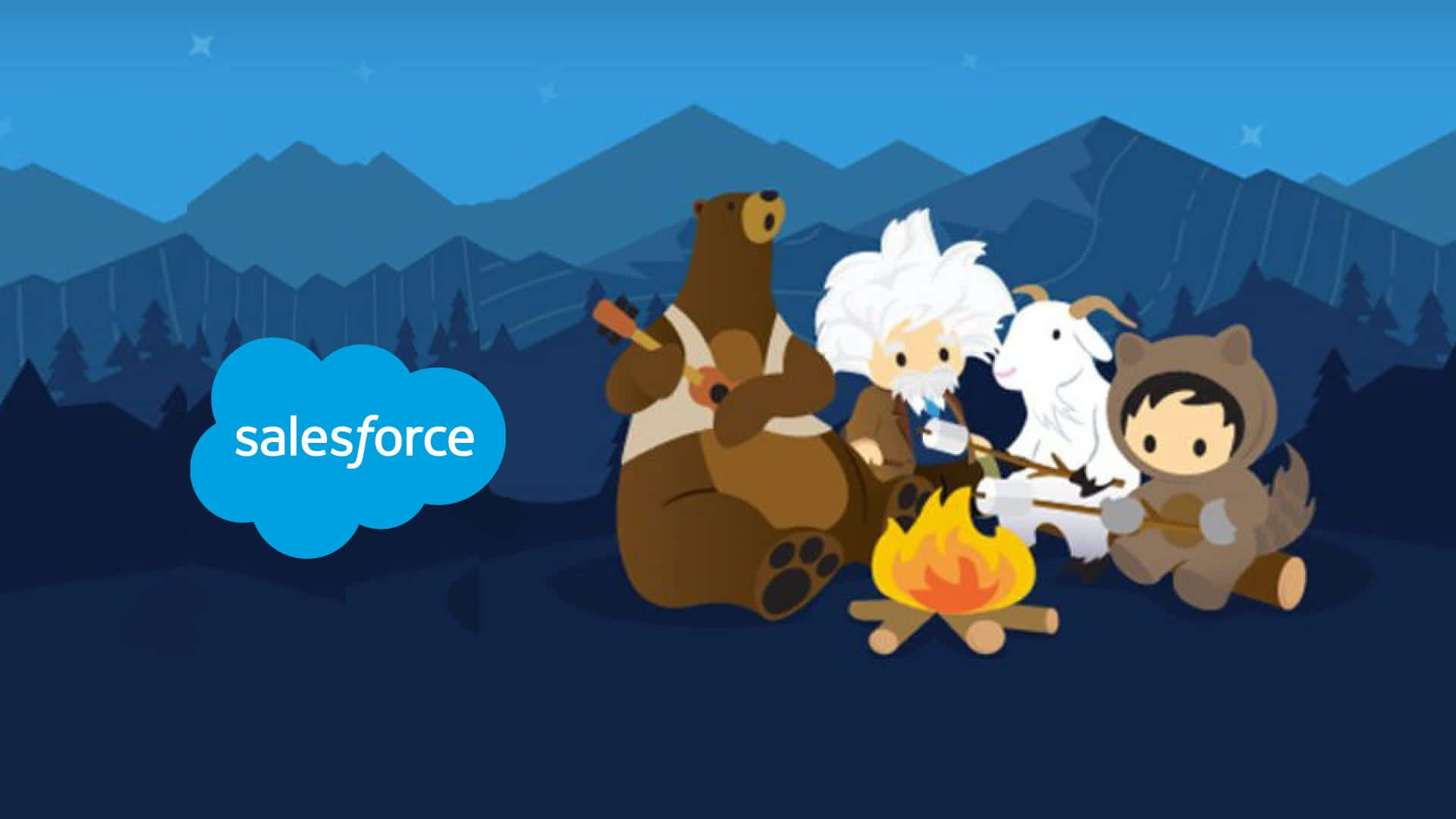 Salesforce - A Bear And A Bear With A Campfire Background