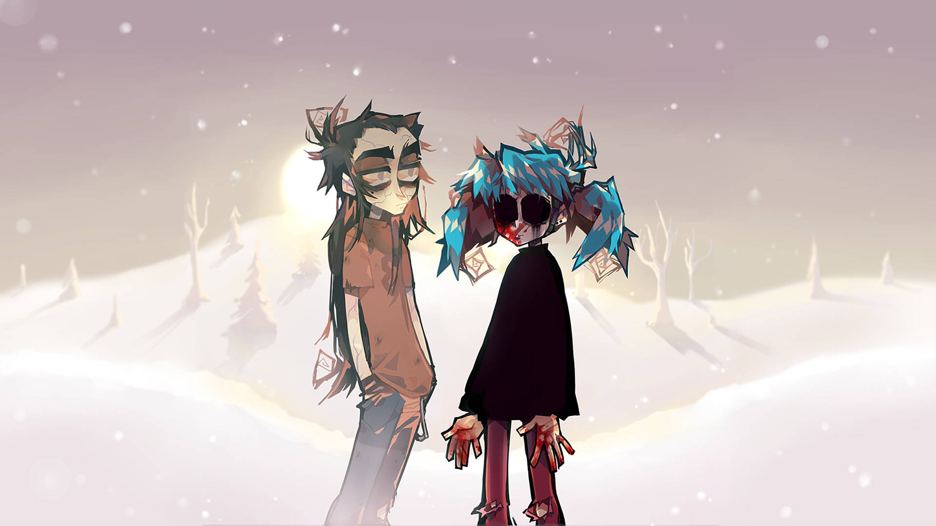 Sally Face And Larry During Winter Background