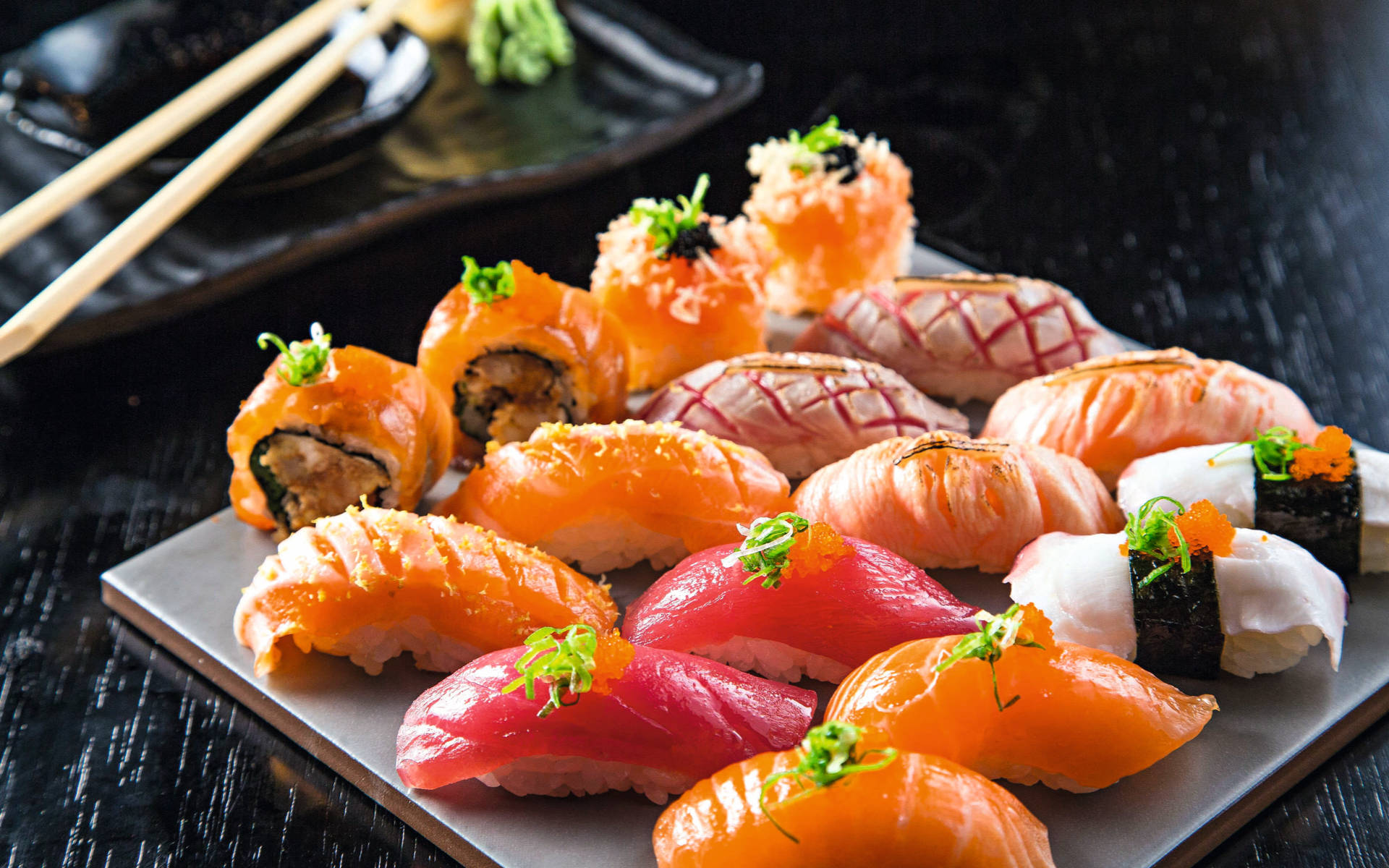 Salmon And Sushi Platter Background