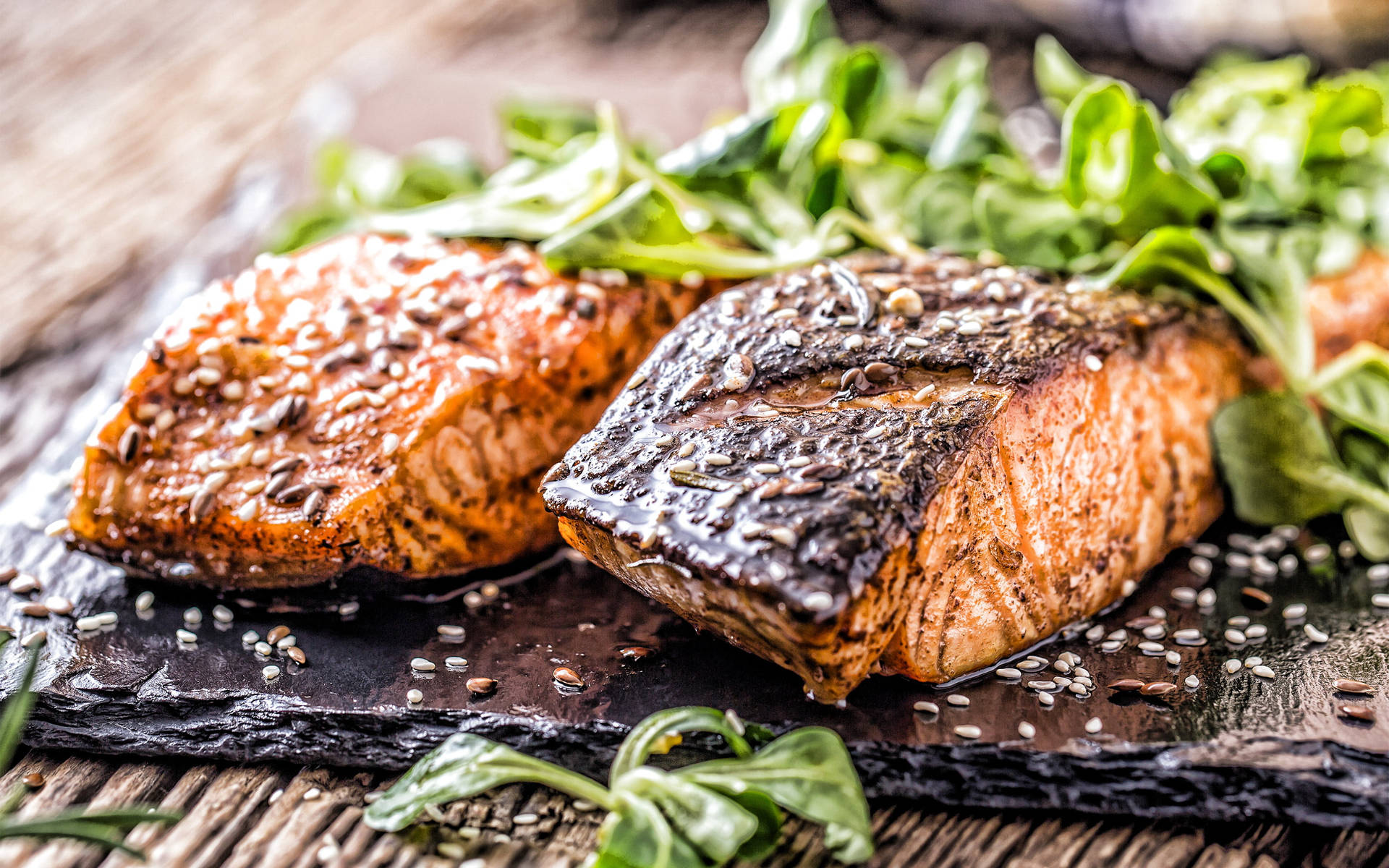 Salmon Crispy Grilled With Vegetables Background