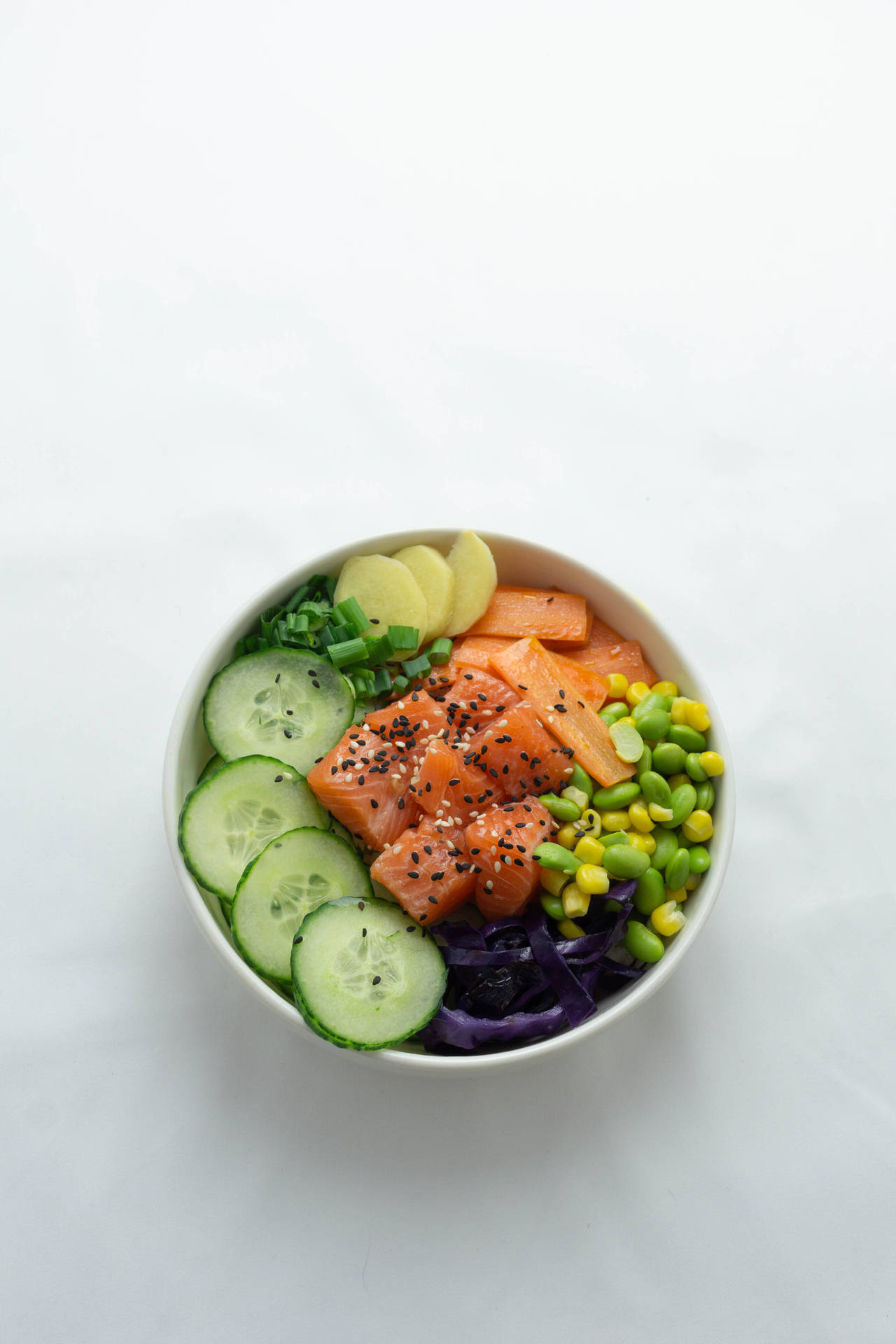 Salmon Cubes In Vegetable Bowl Background