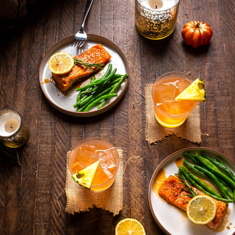 Salmon Dish And Cordial Drink