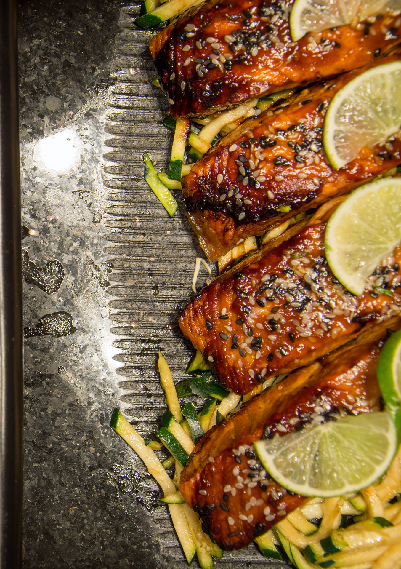 Salmon Grilled With Potatoes And Lemon On Tray Background