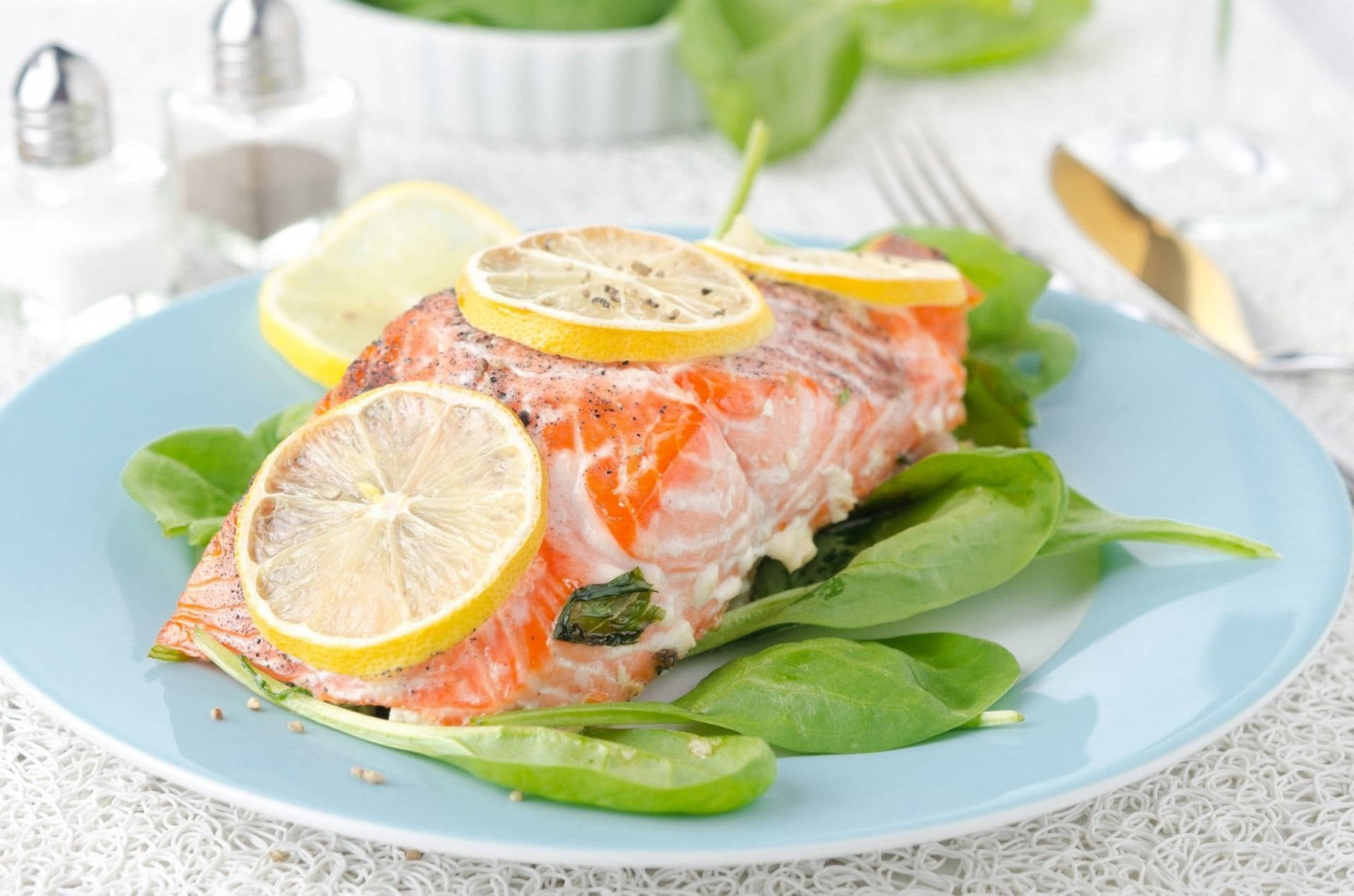 Salmon Lemon Slices And Laurel Leaves