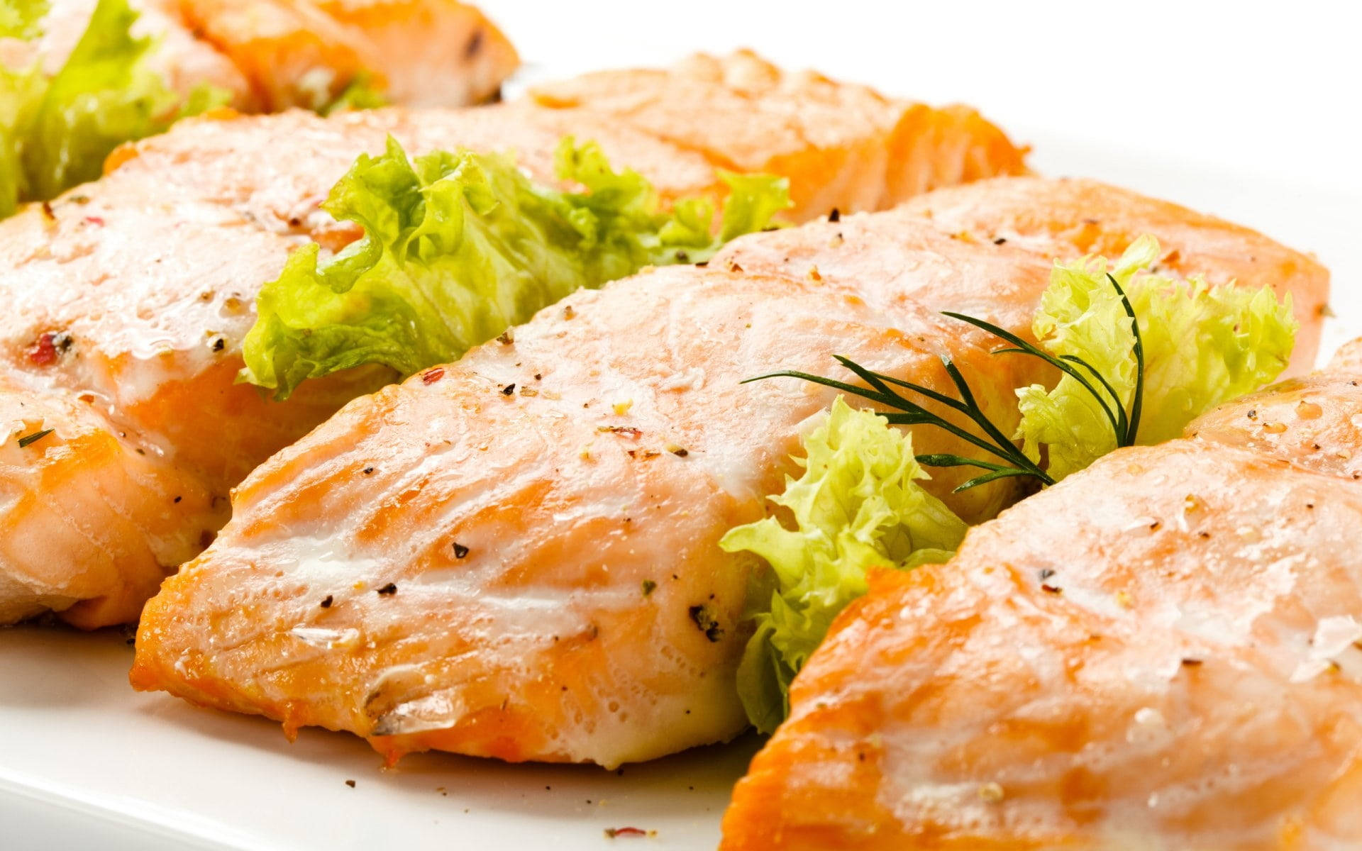 Salmon Pieces With Cabbage Background