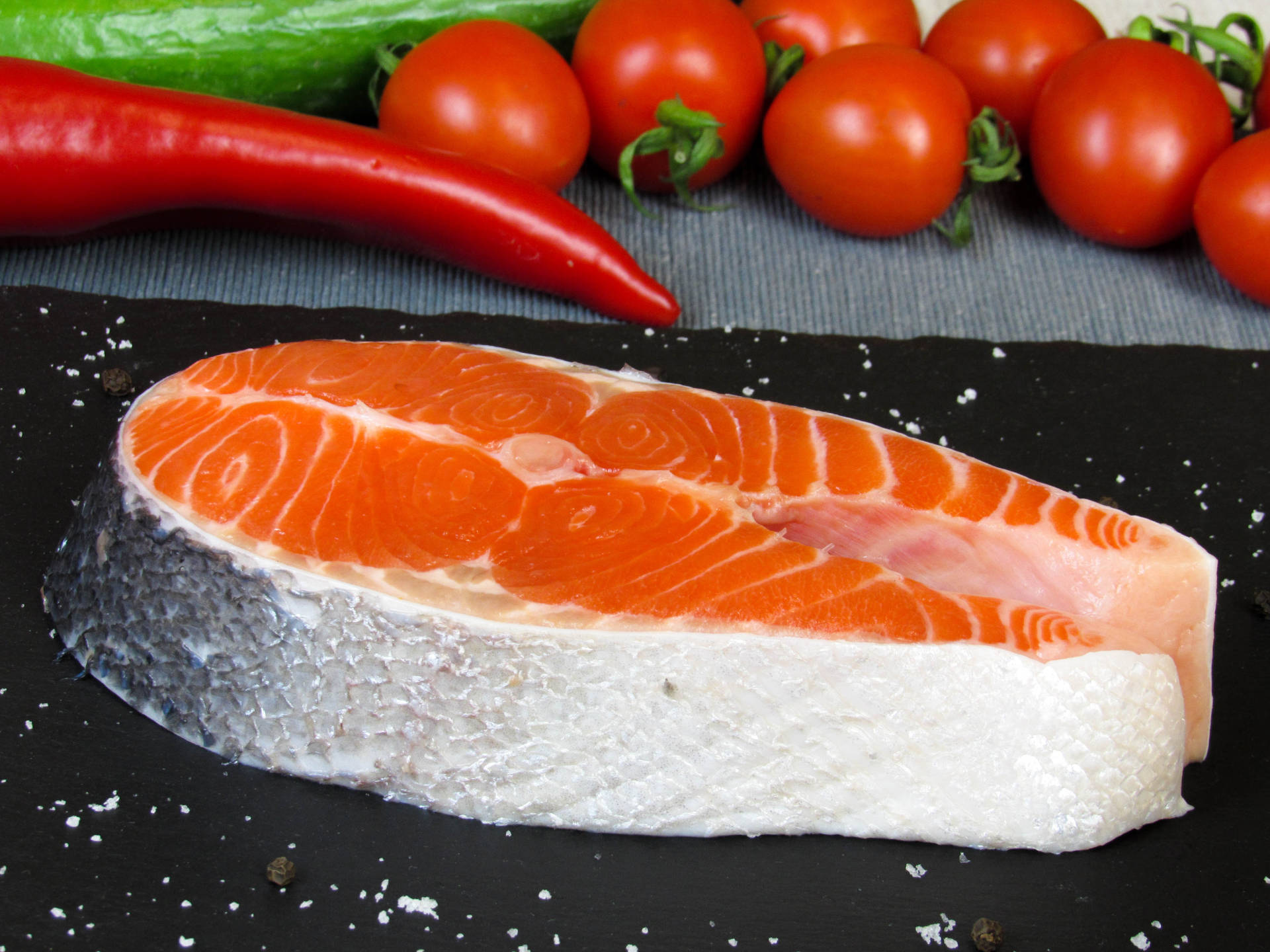 Salmon Steak With Chili And Tomatoes Background