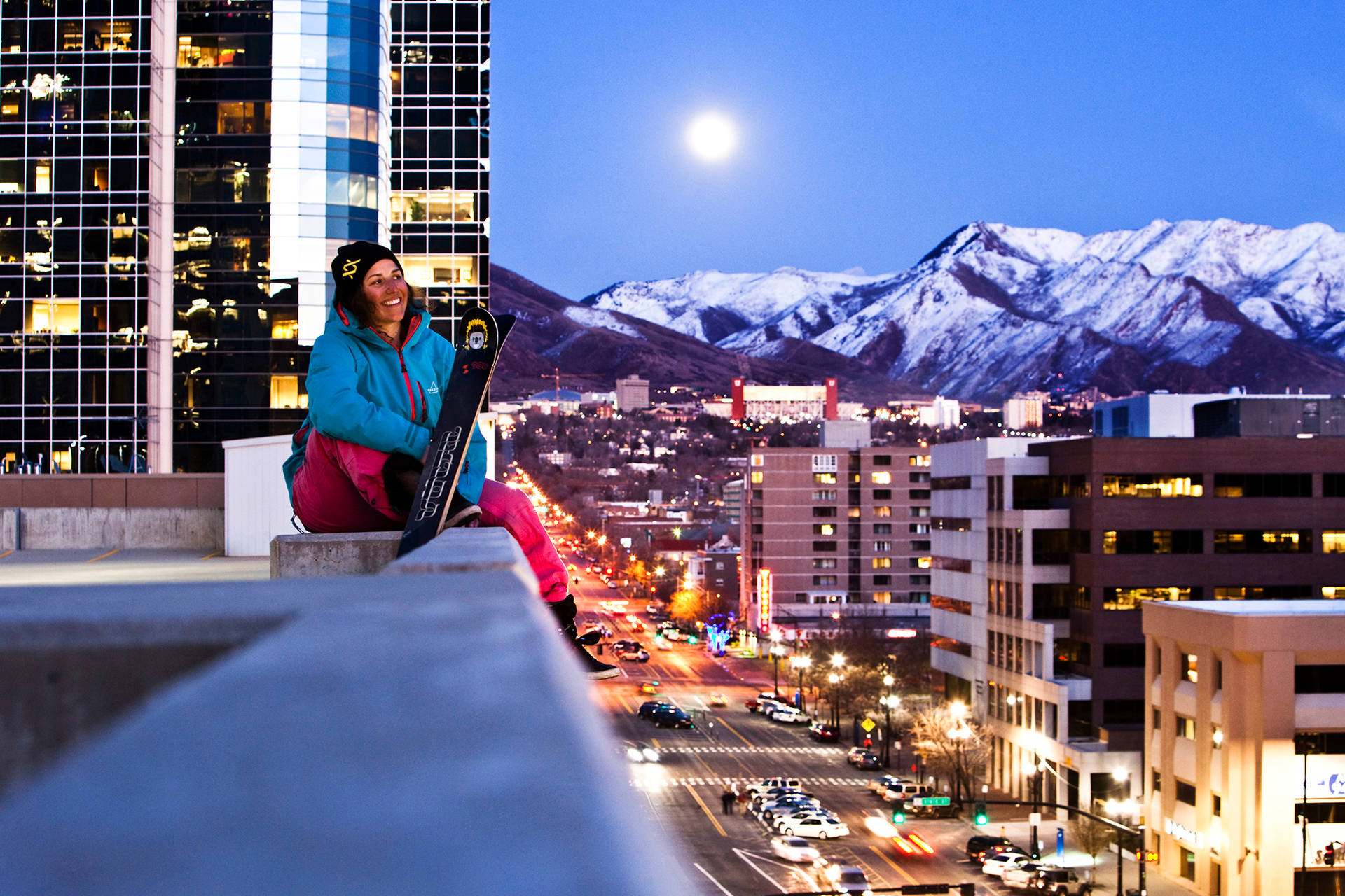 Salt Lake City Girl On Ledge Background
