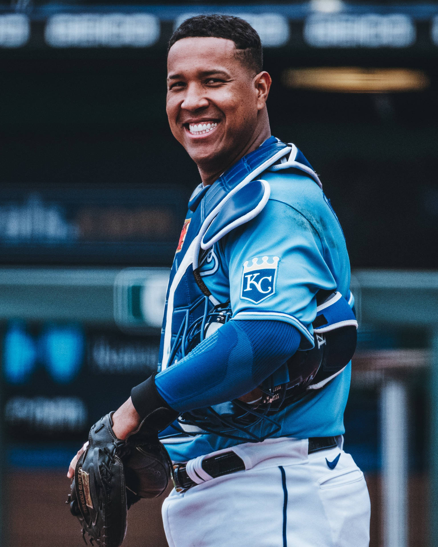 Salvador Perez Carrying Helmet Background