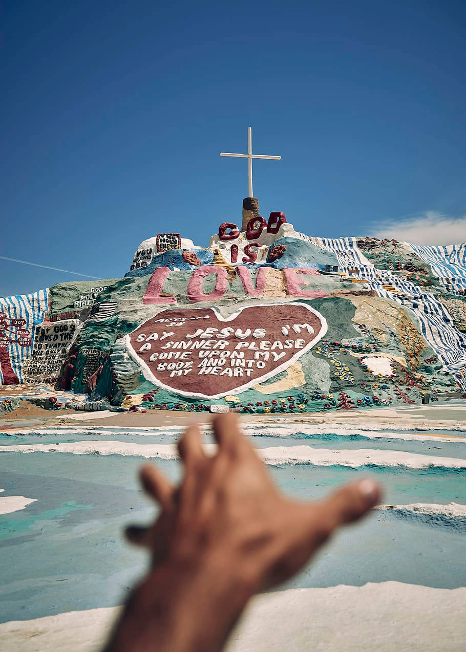 Salvation Mountain On Blue Aesthetic Quote Iphone Background