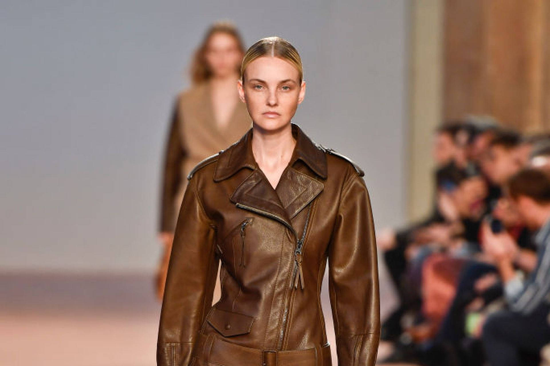 Salvatore Ferragamo Brown Leather Coat Background